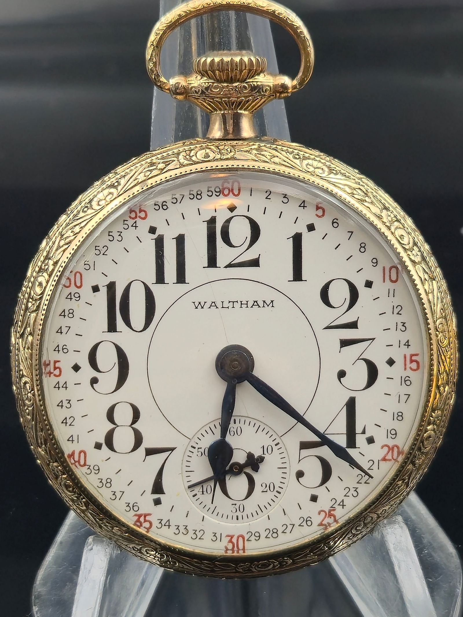 1908 Waltham No. 645 21J 16s RR Pocket Watch, Adj. 5 Pos, DS Dial, SWCCo 10K GF Case (1 of 10)