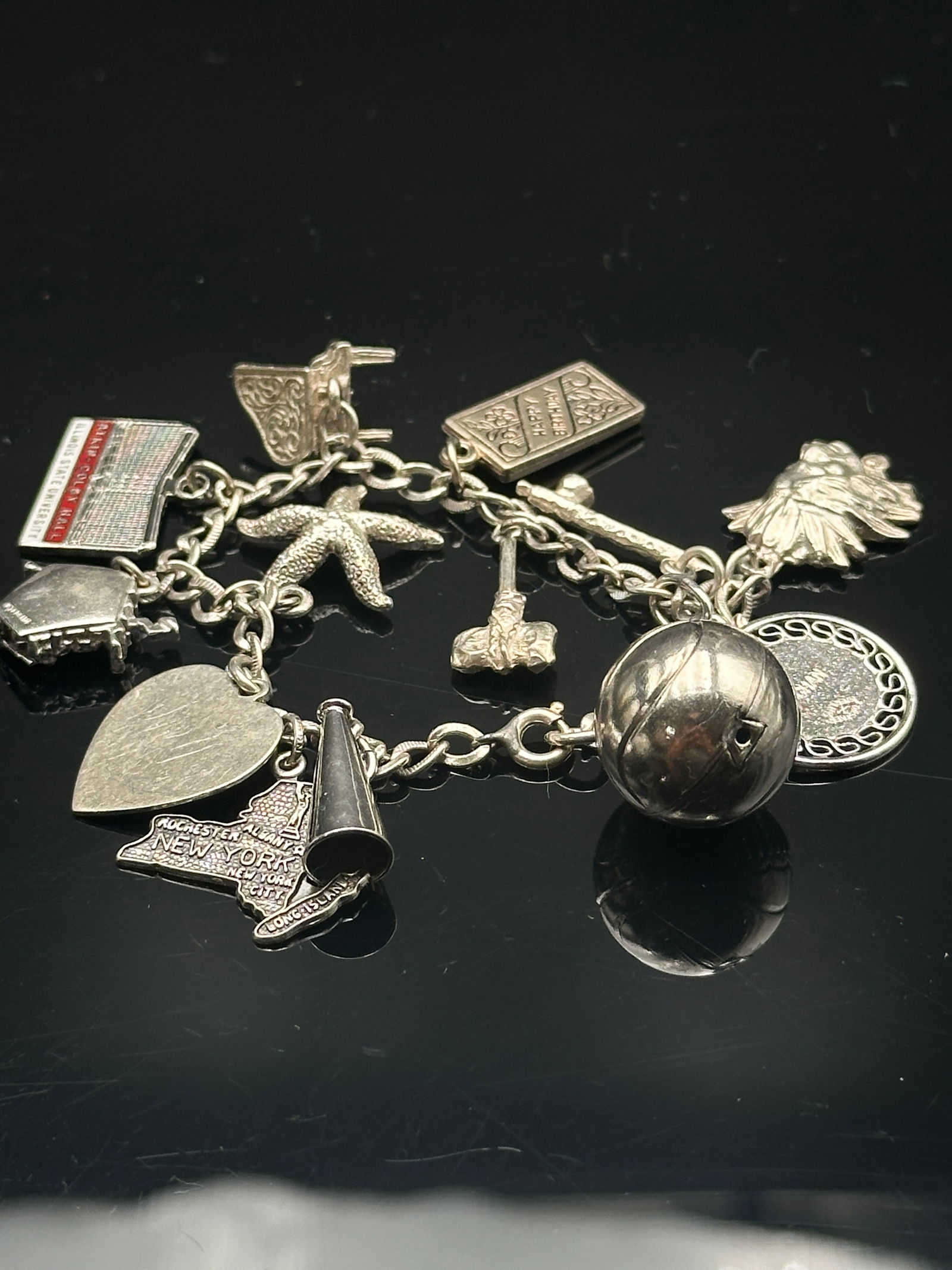 Vintage Sterling Silver Charm Bracelet with 13 Unique Charms (1 of 10)