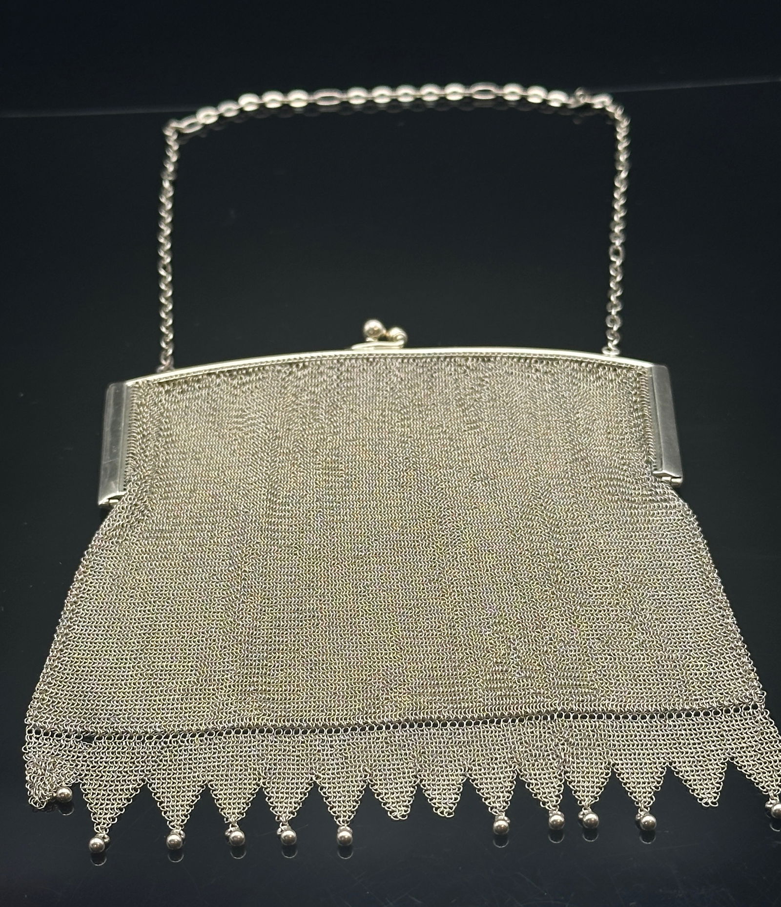 Antique Sterling Silver Mesh Evening Purse with Decorative Fringe (1 of 6)