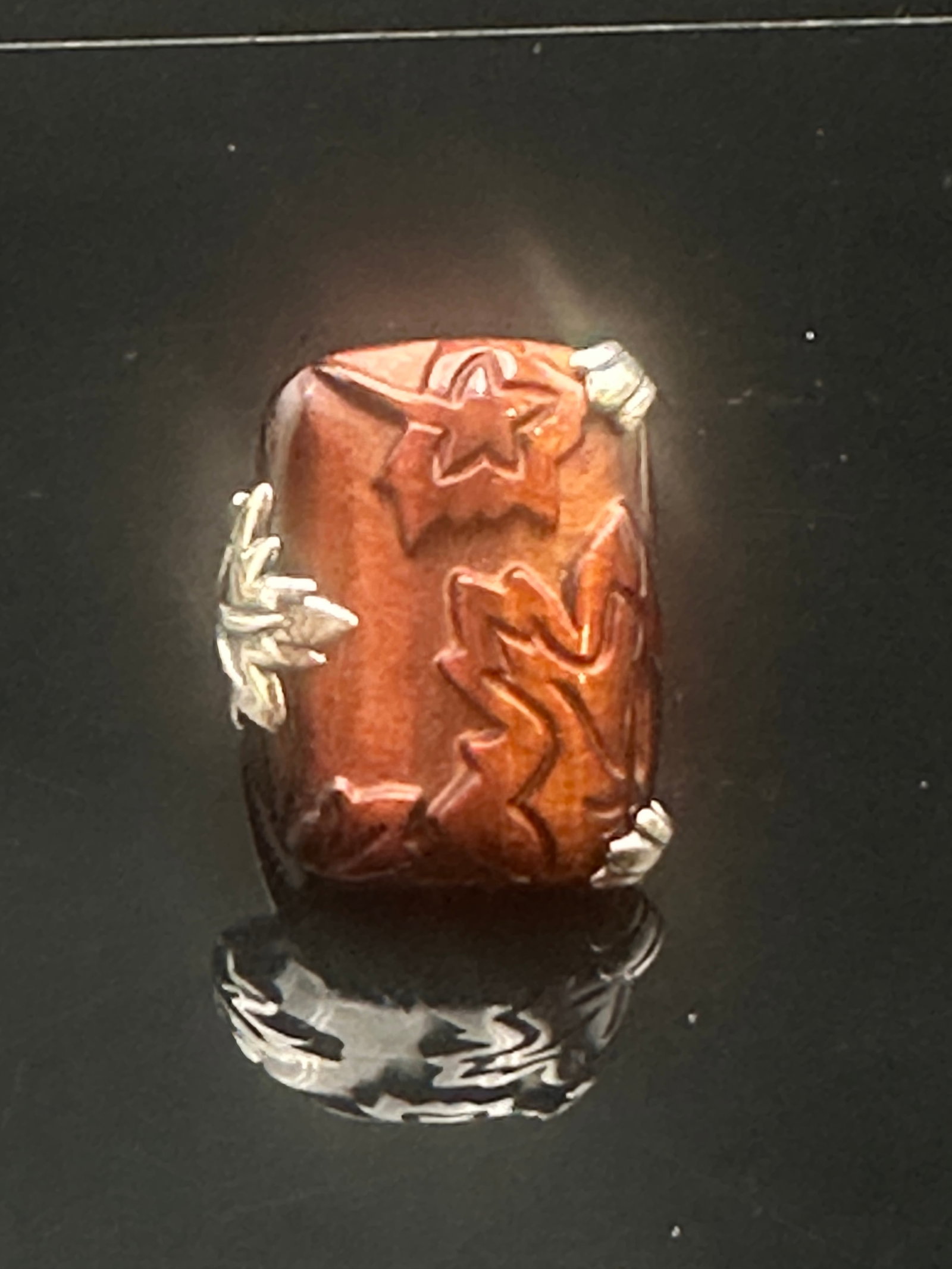 Vintage Sterling Silver & Carved Brown Bakelite Ring – Leaf Motif (1 of 6)