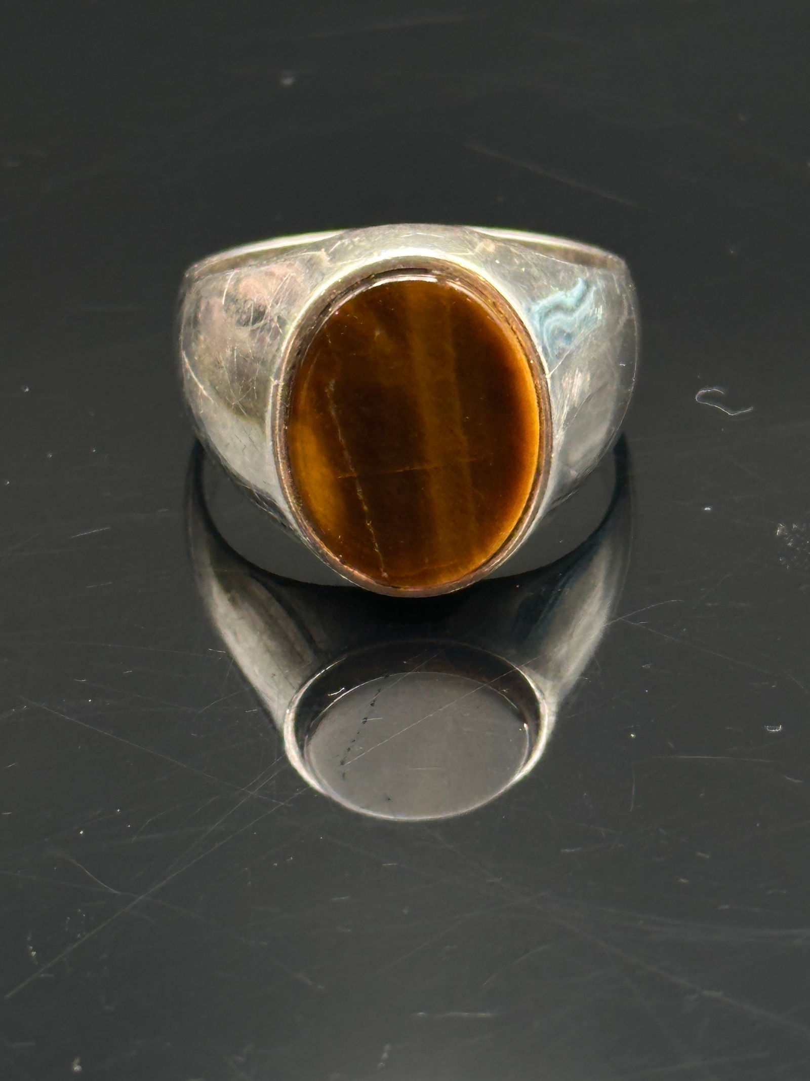 Vintage Sterling Silver Tiger’s Eye Oval Signet-Style Ring (1 of 8)