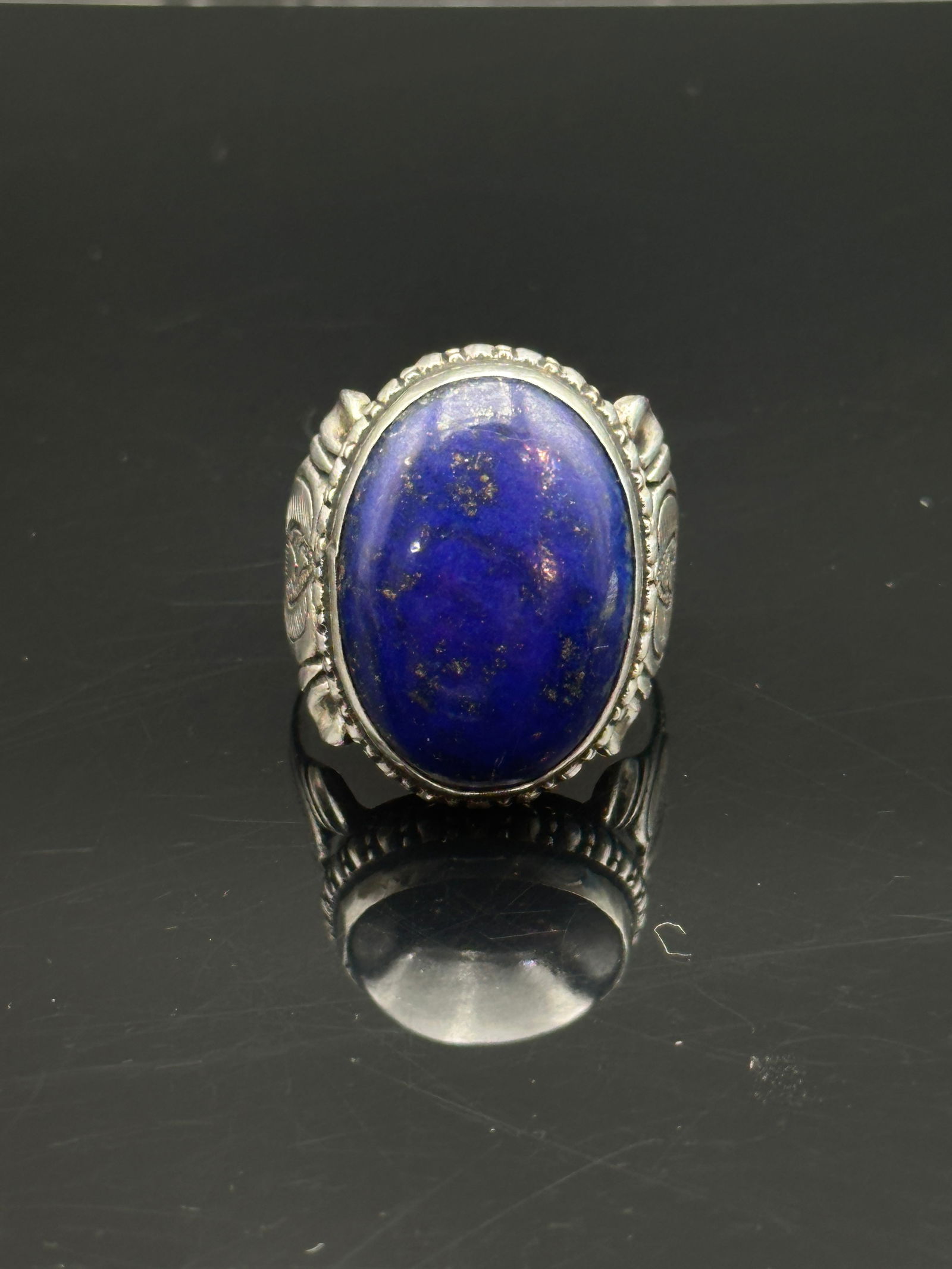 Vintage Sterling Silver Statement Ring with Large Lapis Lazuli Cabochon (1 of 8)