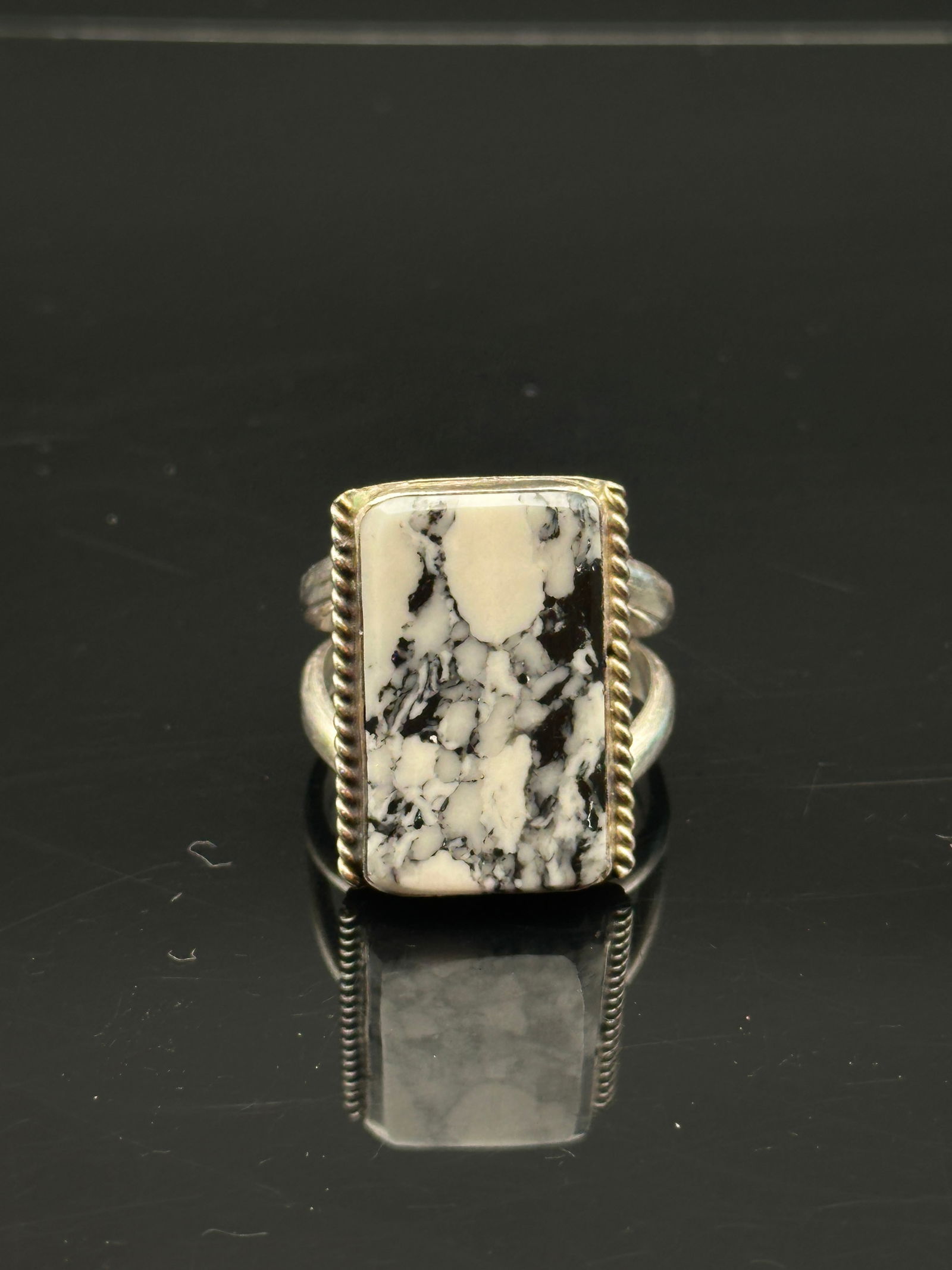 Vintage Sterling Silver White Buffalo Turquoise Rectangular Ring (1 of 8)