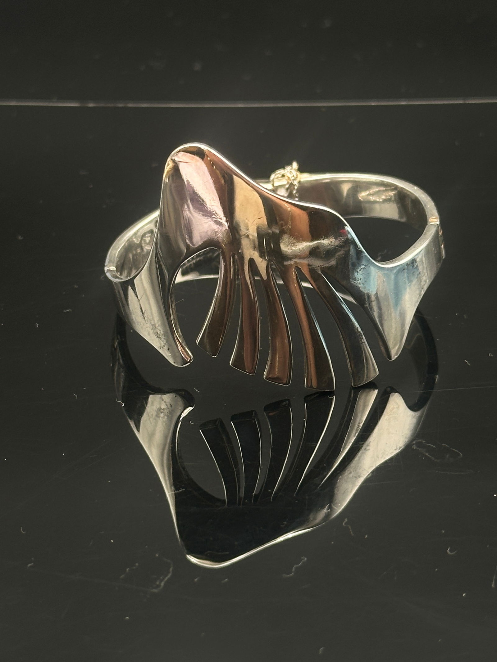 Vintage Taxco Mexican Sterling Silver Modernist Hinged Bracelet – Signed (1 of 7)