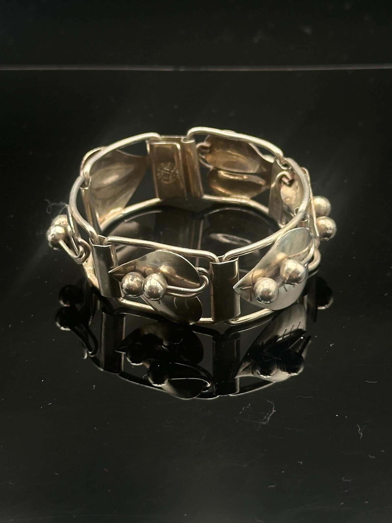 Vintage Denmark Sterling Silver Panel Bracelet – Leaf & Berry Design by N.E. From (1 of 8)