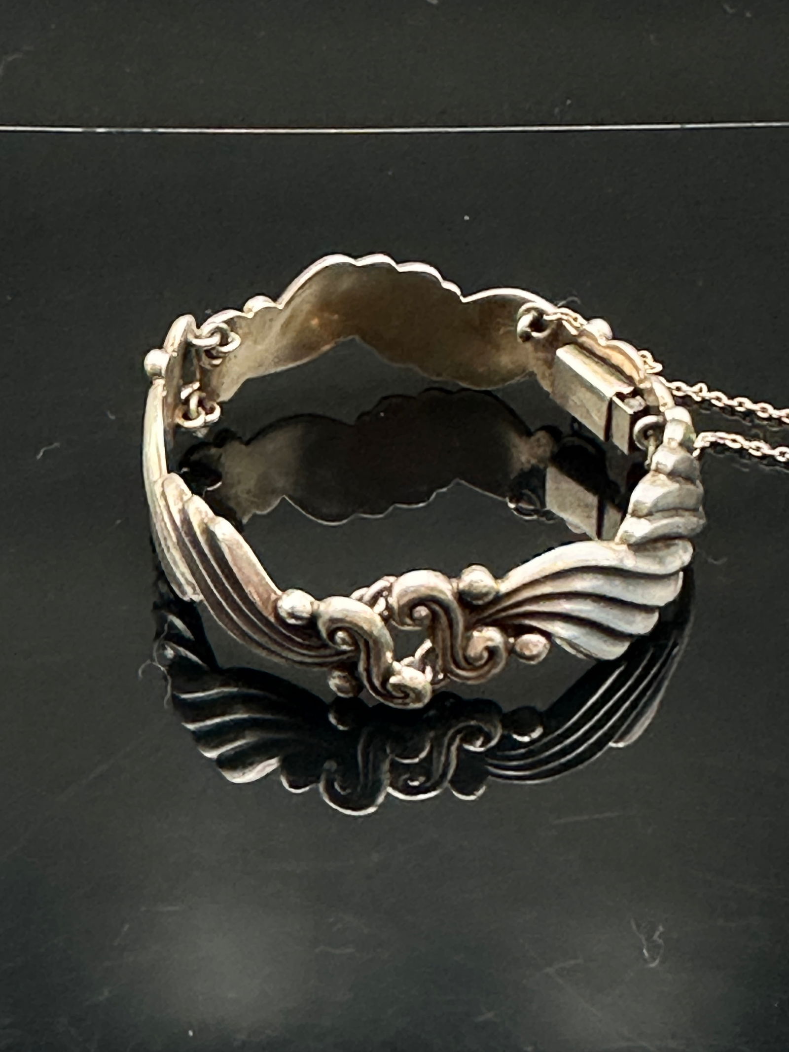 Vintage Margot de Taxco Mexican Sterling Silver Bracelet – Swirl & Bead Design (1 of 9)