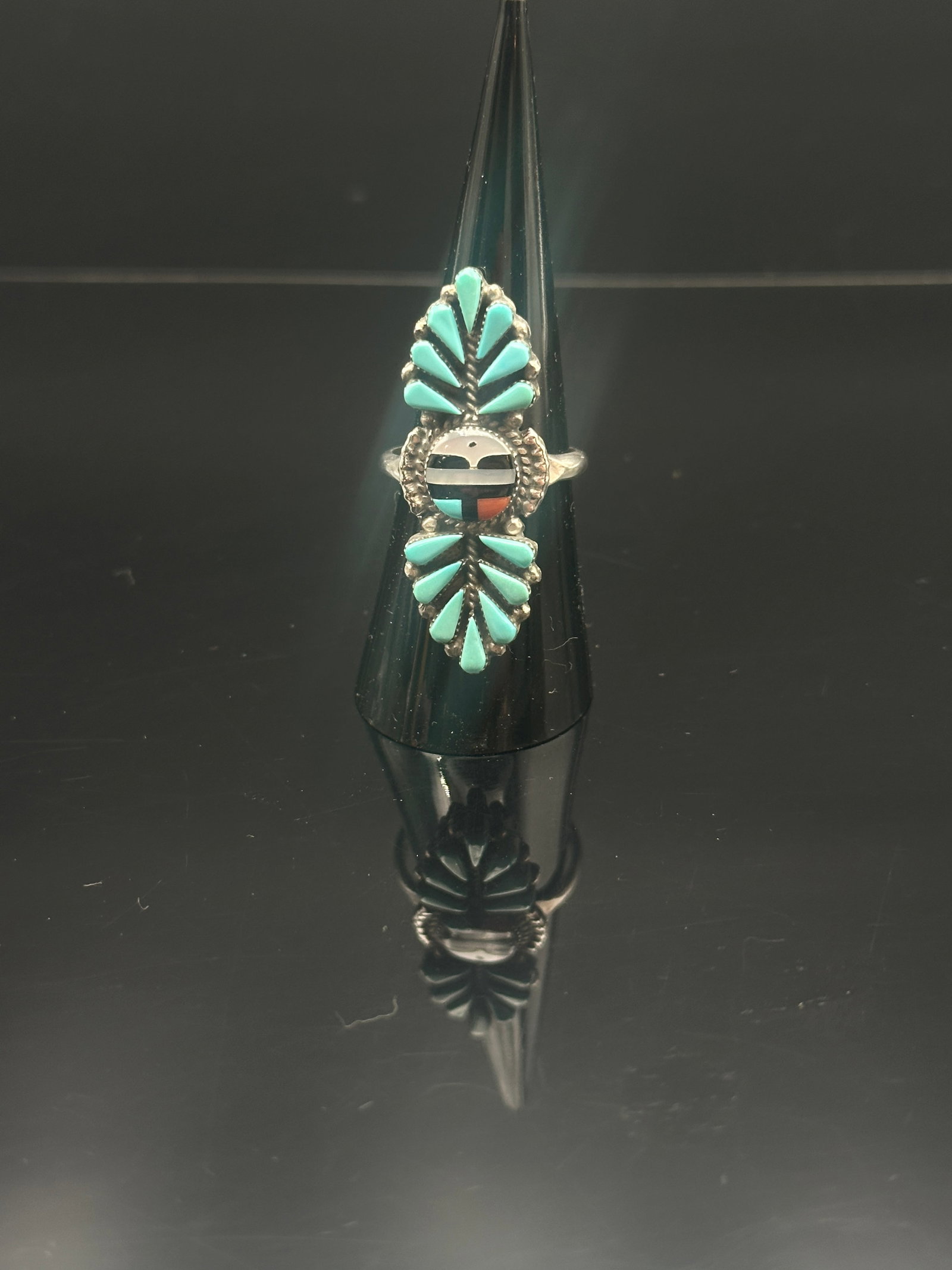 Vintage Zuni Sterling Silver Sunface Ring with Turquoise Inlay (1 of 7)