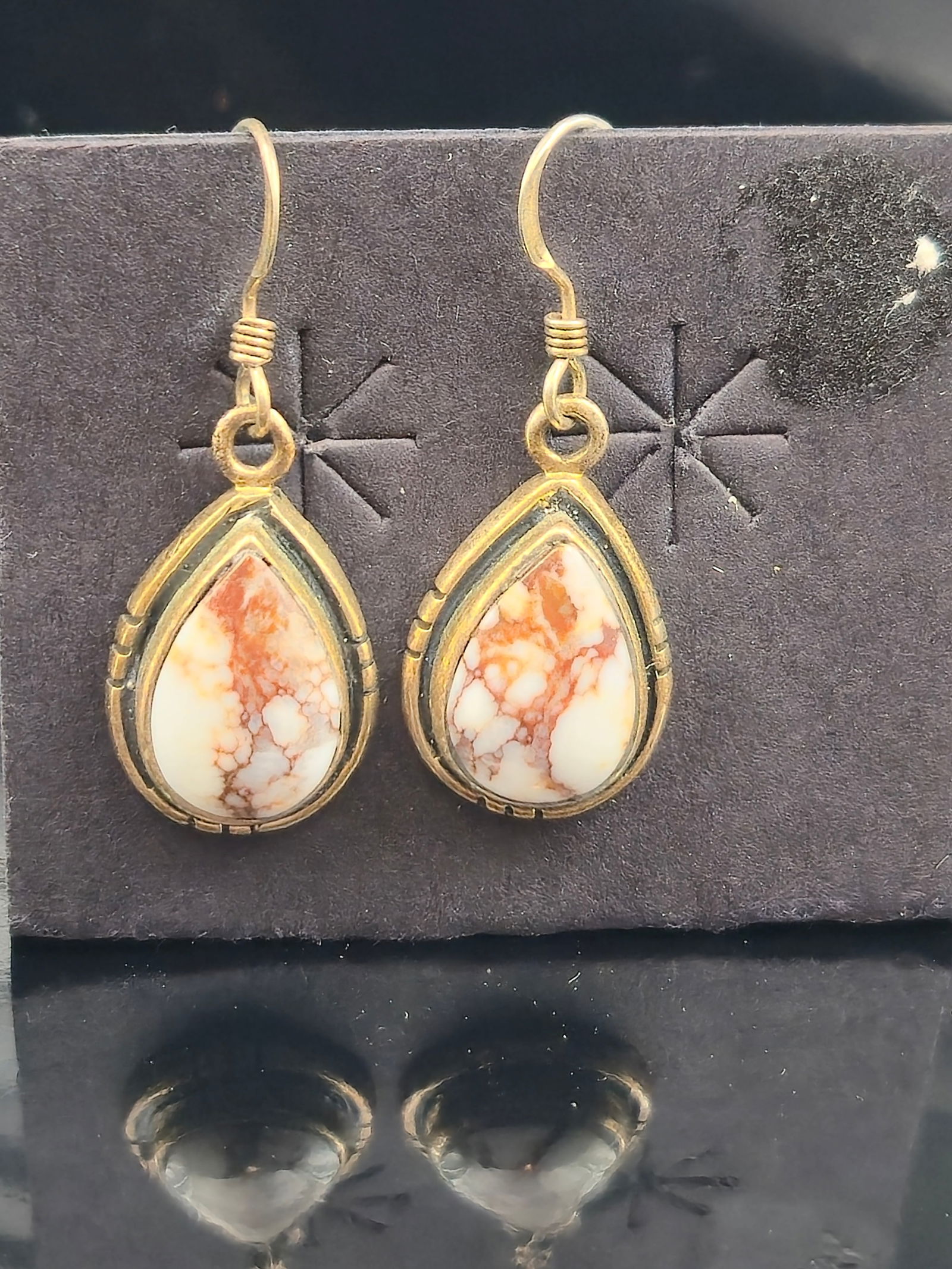 Jason Livingston Navajo Sterling Wild Horse Magnesite Teardrop Earrings 4.9g (1 of 5)