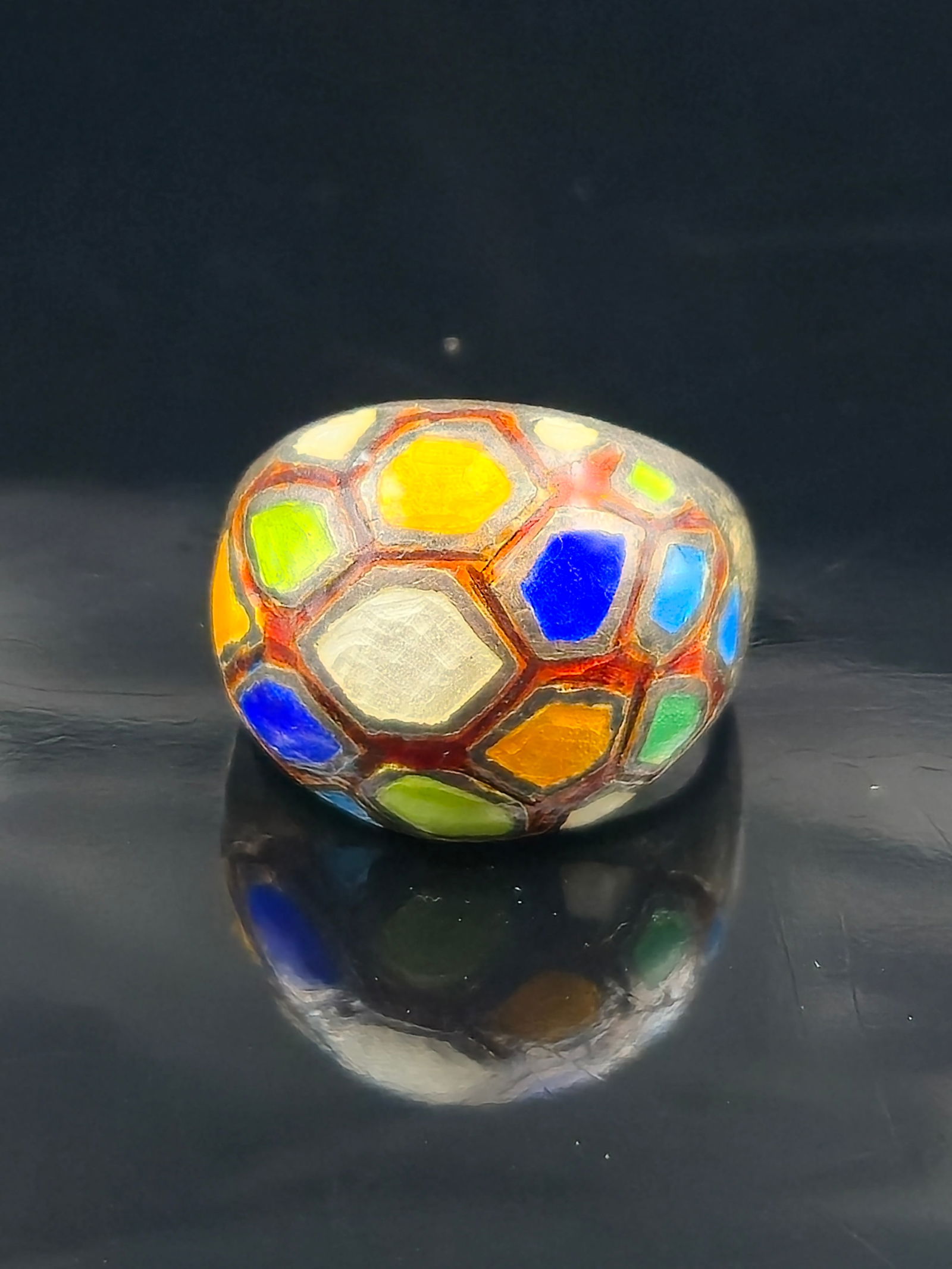 Malpeso Mexico Sterling Silver Multicolor Cloisonné Enamel Ring, Size 7, 6.0g (1 of 7)