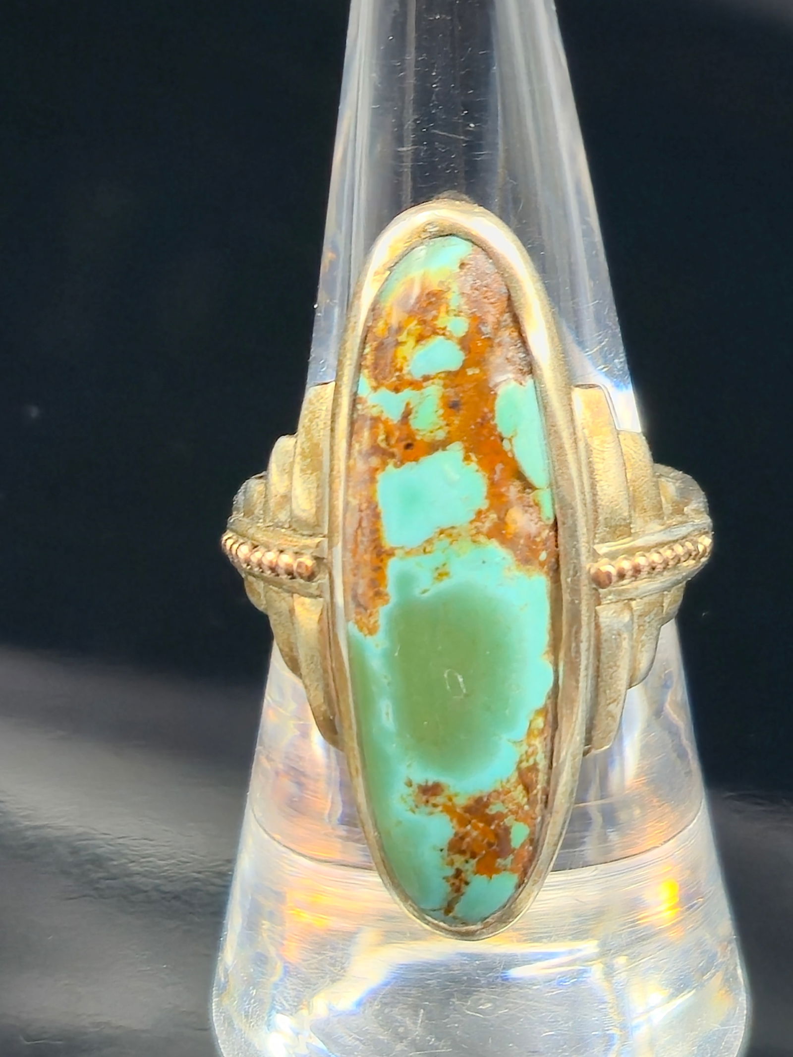 Southwestern 14K Gold & Sterling Silver Turquoise Ring, Size 7.5, 9.6g (1 of 8)