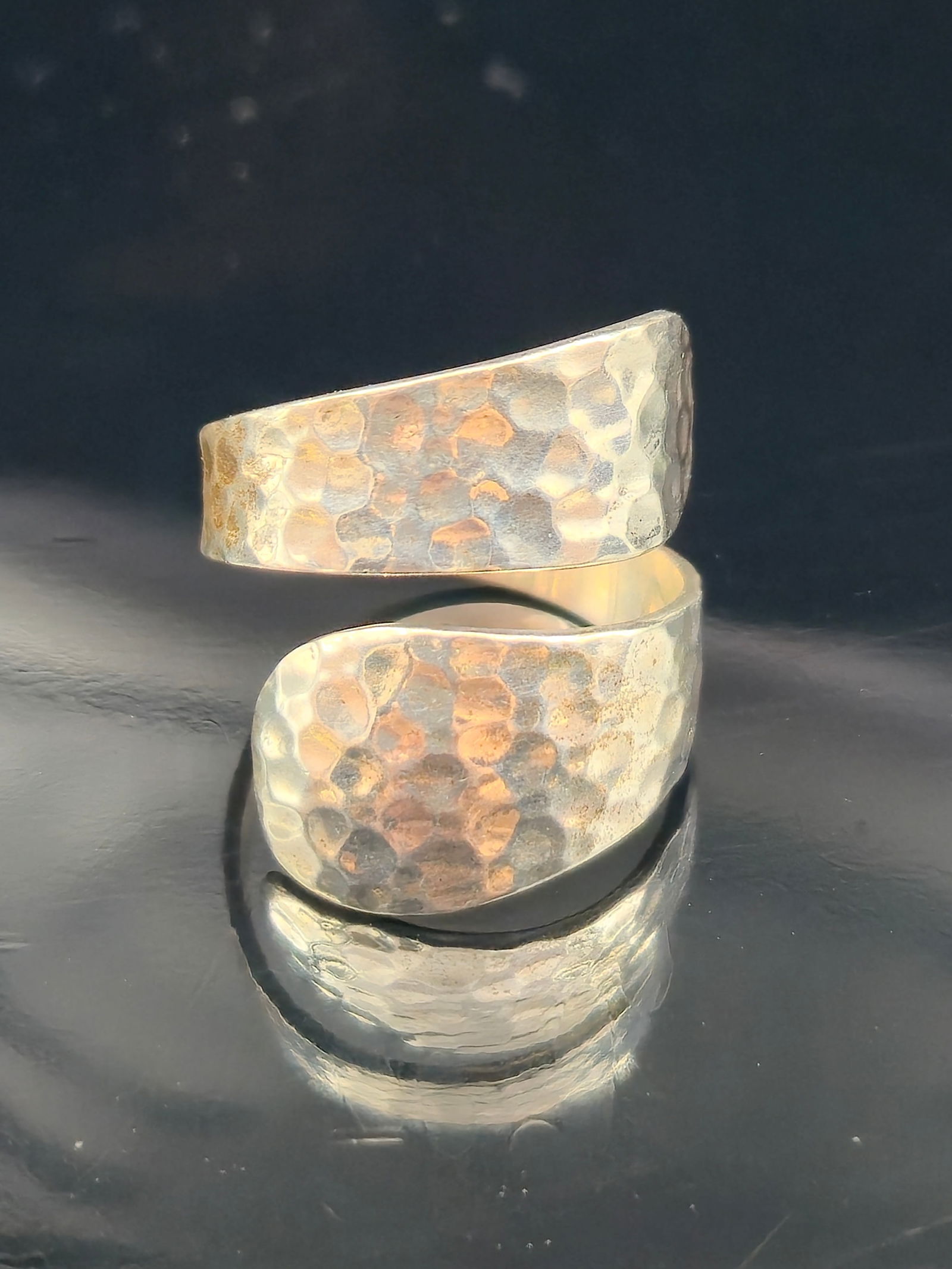 Sterling Silver Hammered Wraparound Band Ring, Signed RJ, 4.5g (1 of 5)