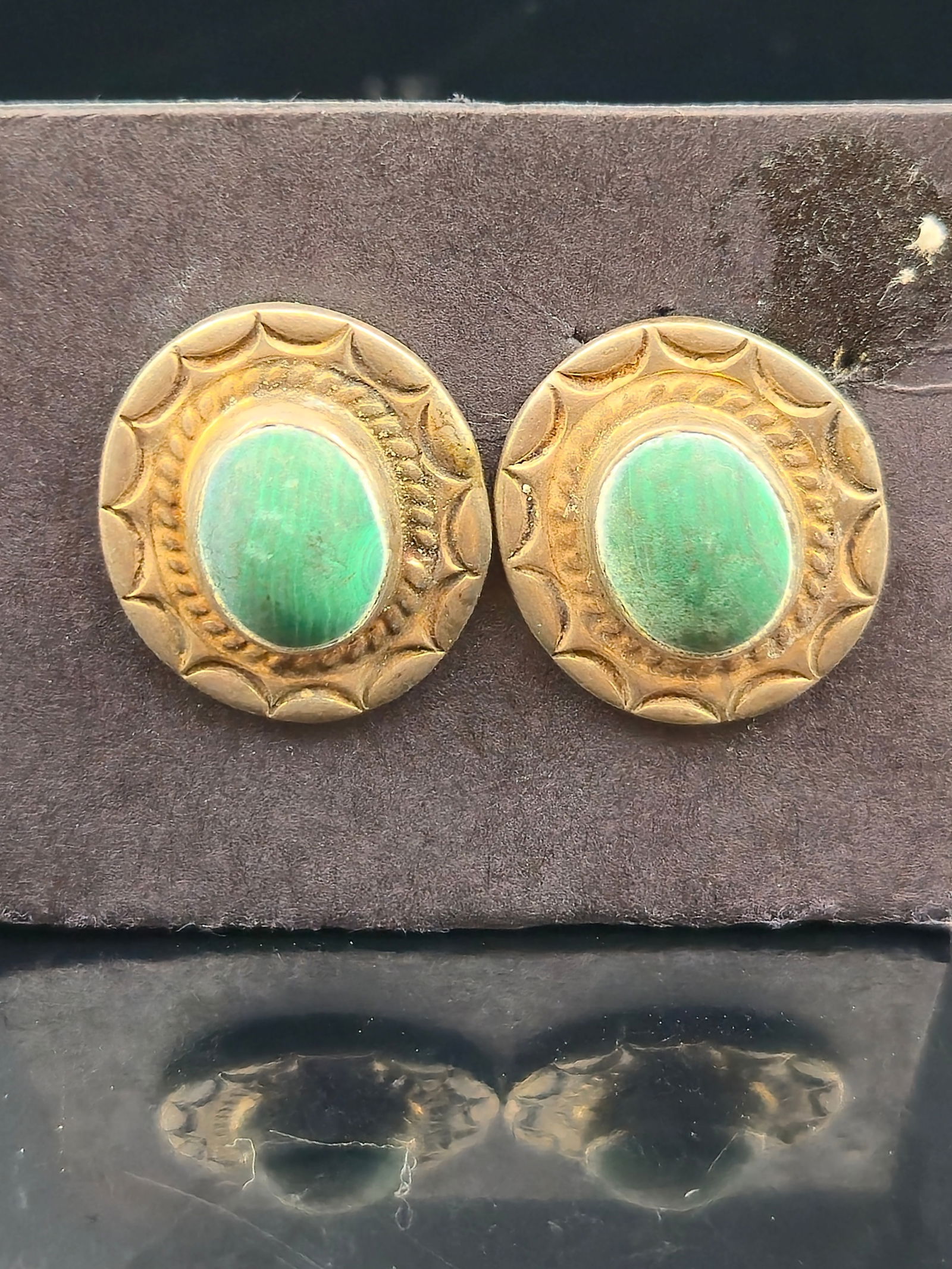 Vintage Navajo Sterling Malachite Earrings, 6.5g, Signed NG, Attrib. Nelson Garcia (1 of 5)