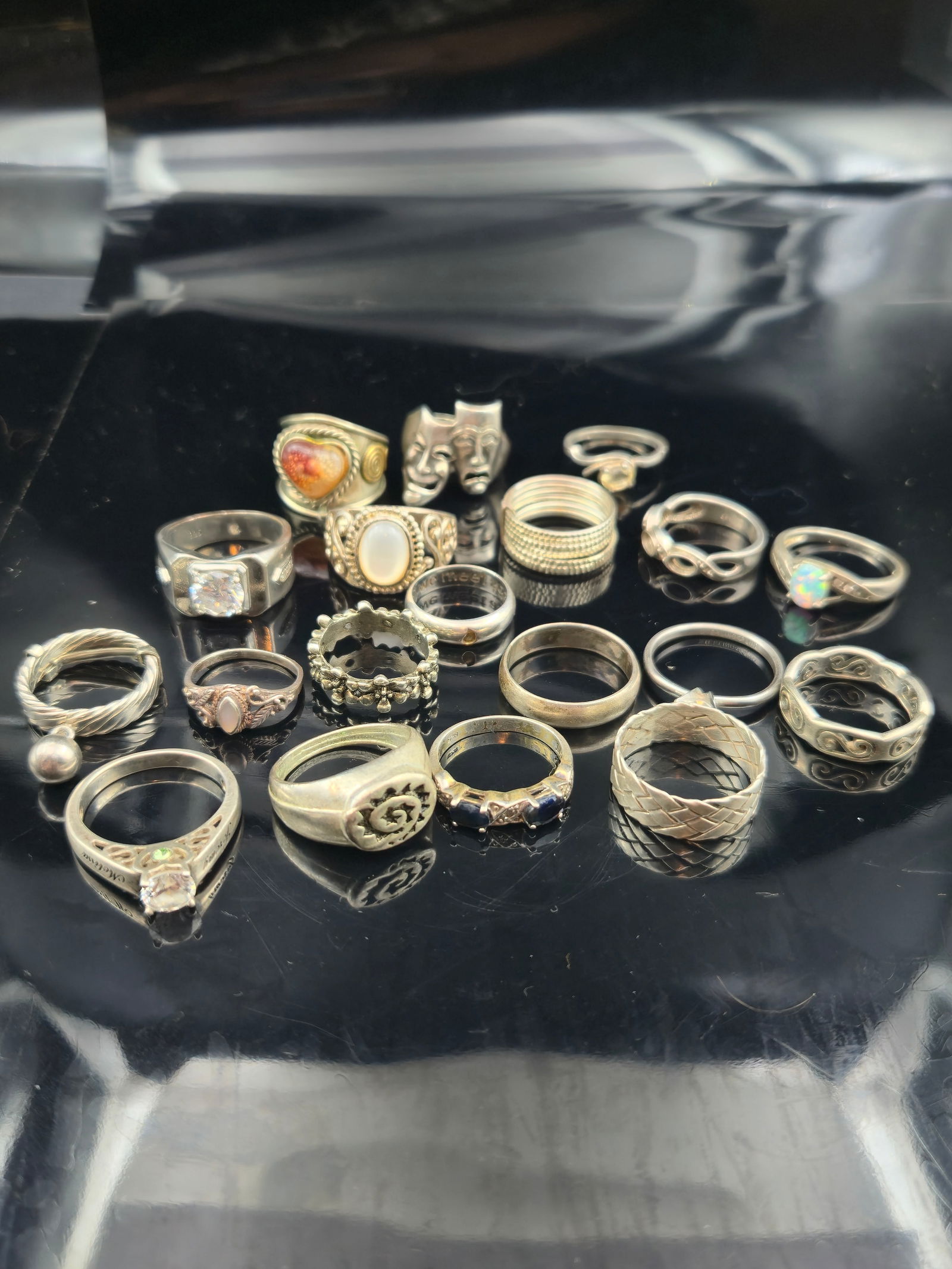 Lot of 19 Sterling Silver Rings, Mixed Gemstones & Styles, 72.9g (1 of 20)