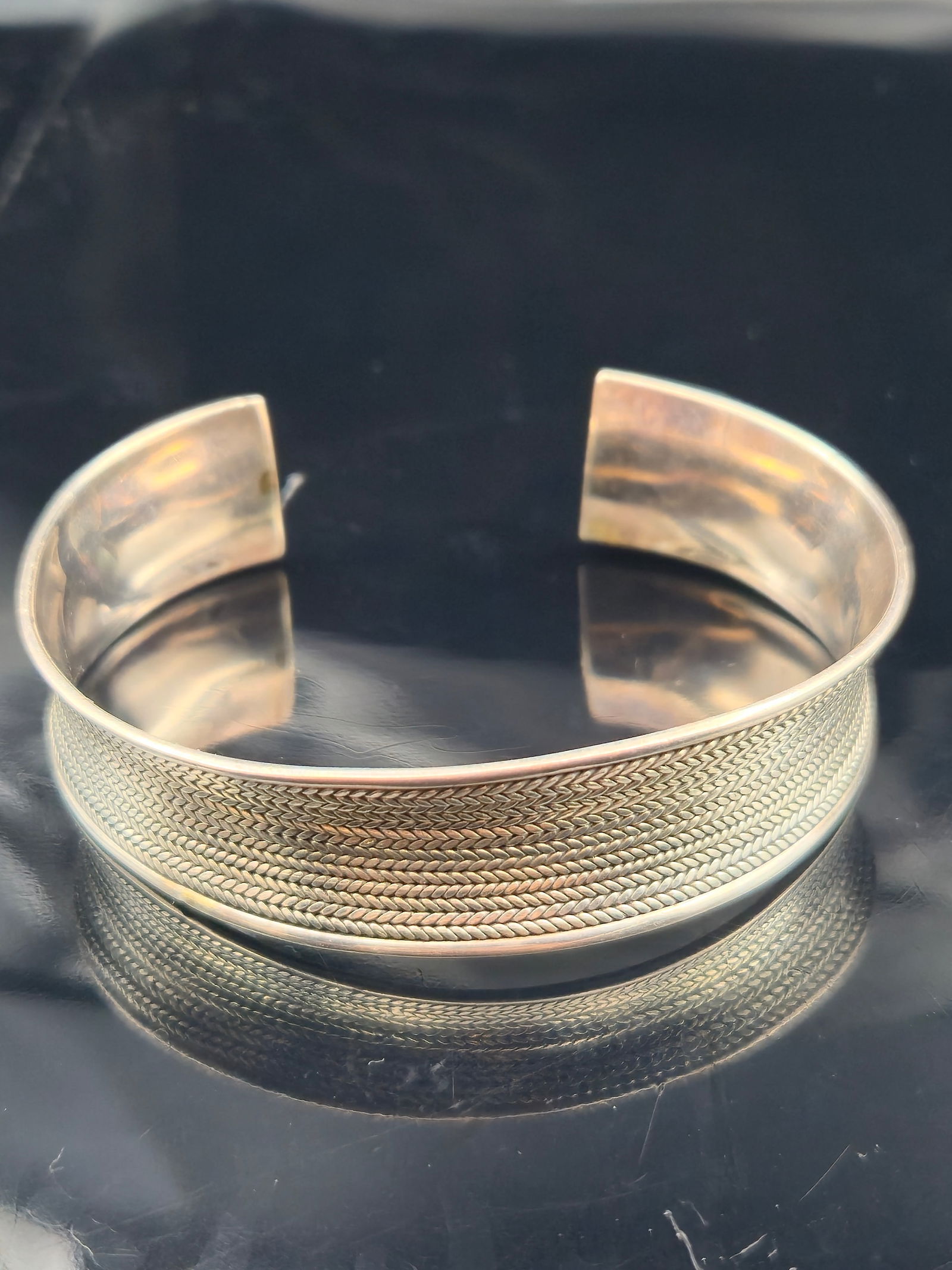 Vintage Sterling Silver Basketweave Cuff Bracelet .925, 30.8g (1 of 8)