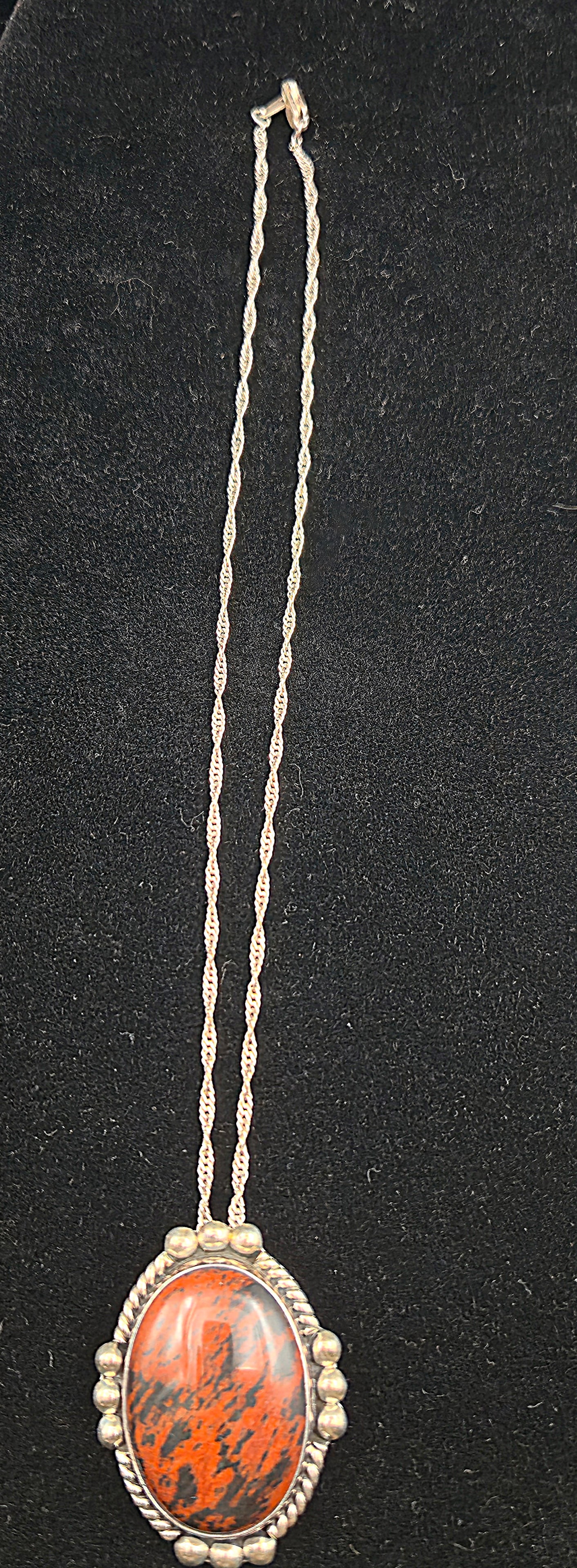 Mexican Sterling Silver Mahogany Obsidian Pendant necklace, CII Mark, 18.7g (1 of 8)