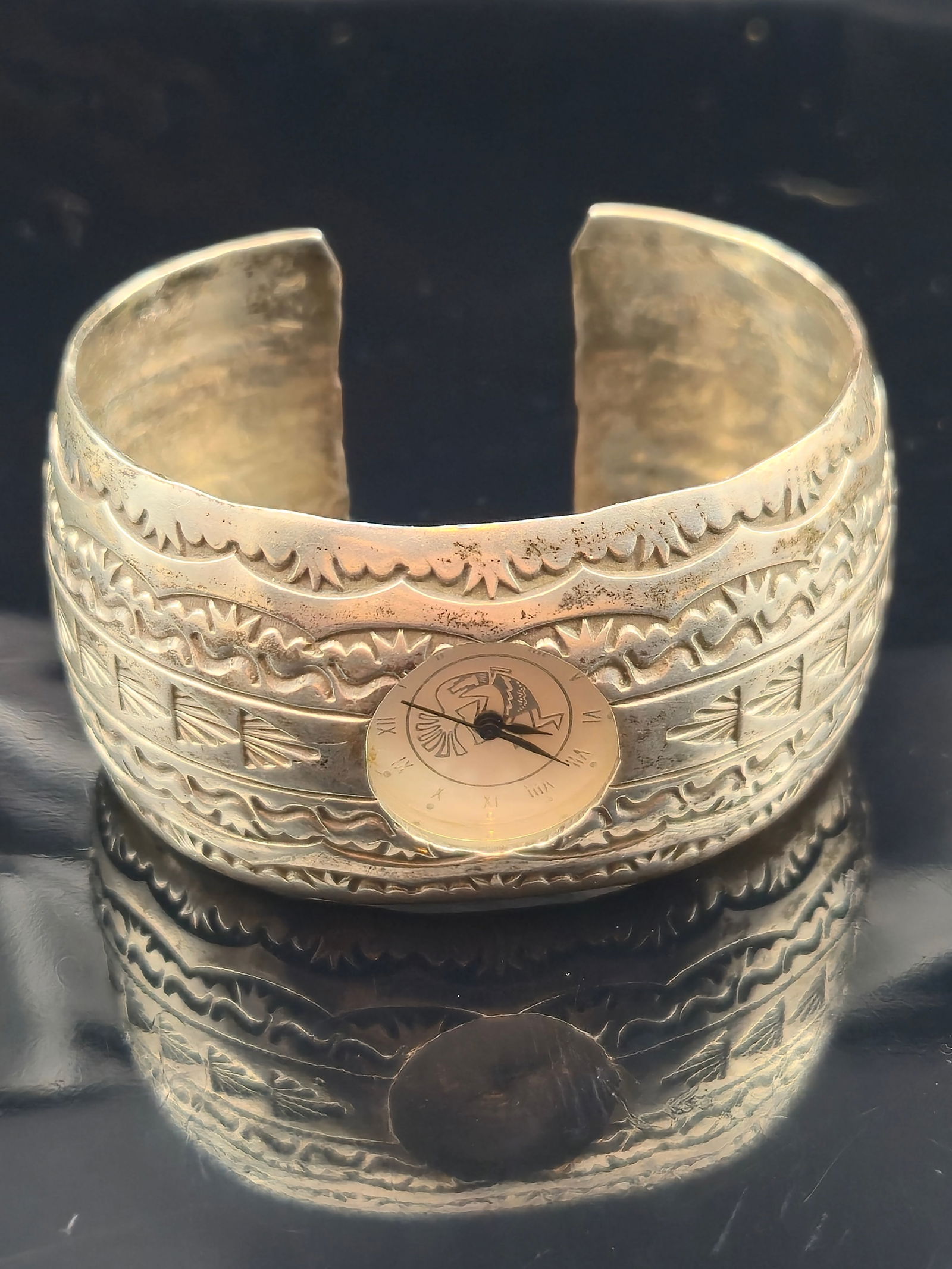 K&M Bill Navajo Sterling Silver Stamped Cuff Watch Bracelet, 55.6g (1 of 8)