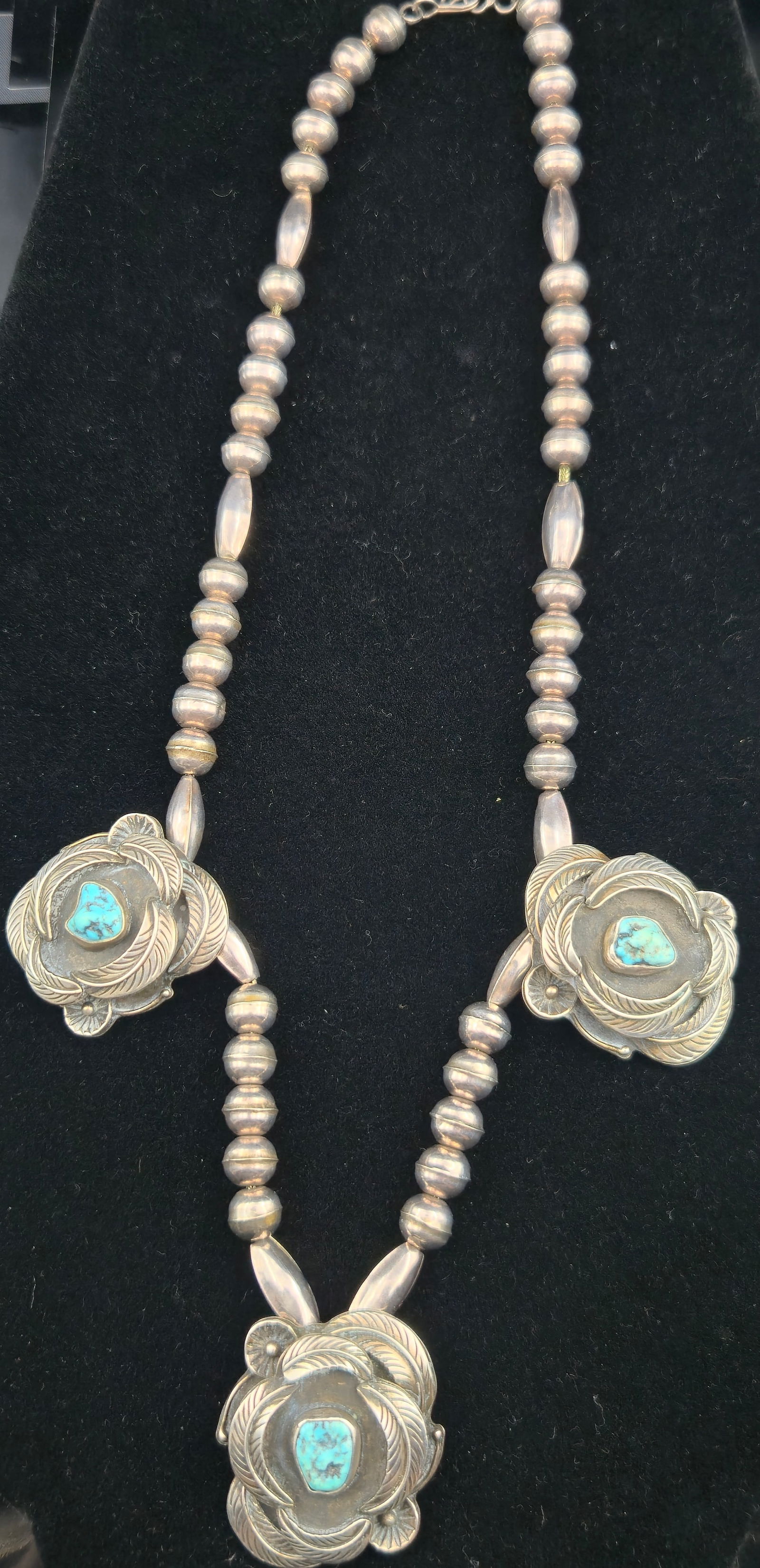 Navajo Sun Boy Sterling Silver Turquoise Necklace, 72.3g (1 of 8)