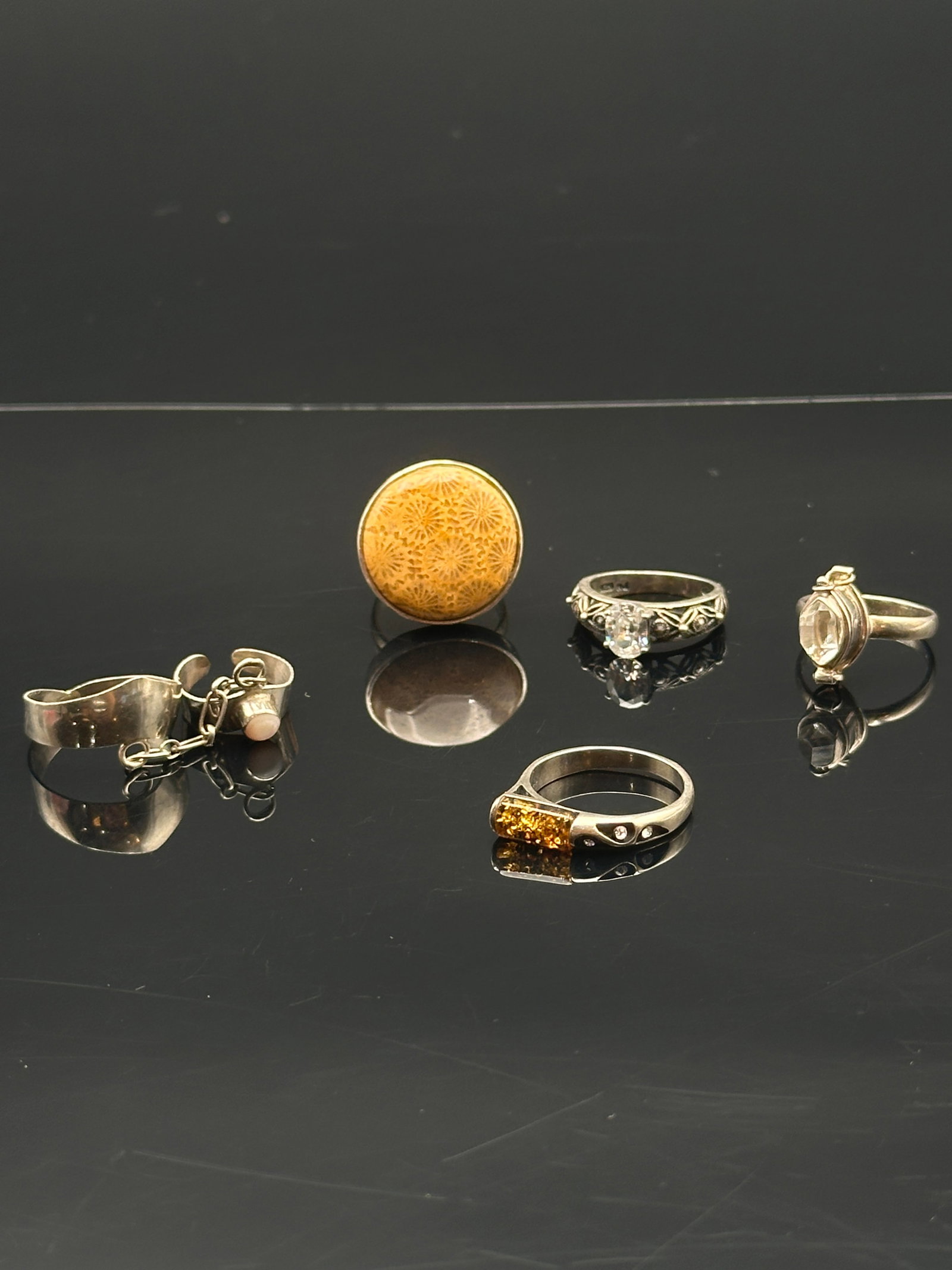 Collection of Five Sterling Silver Rings with Gemstone & Decorative Designs (Marked 925) (1 of 14)