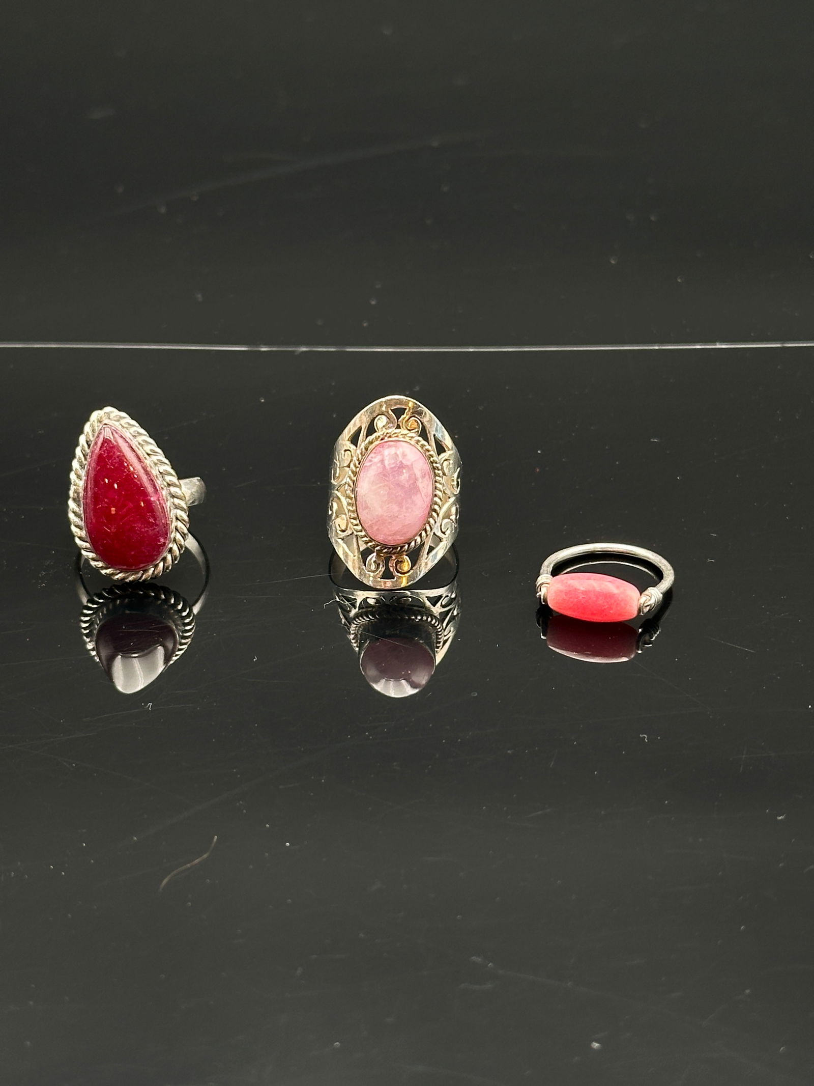 Lot of Three Sterling Silver Rings with Pink & Red Gemstones (Marked 925) (1 of 8)