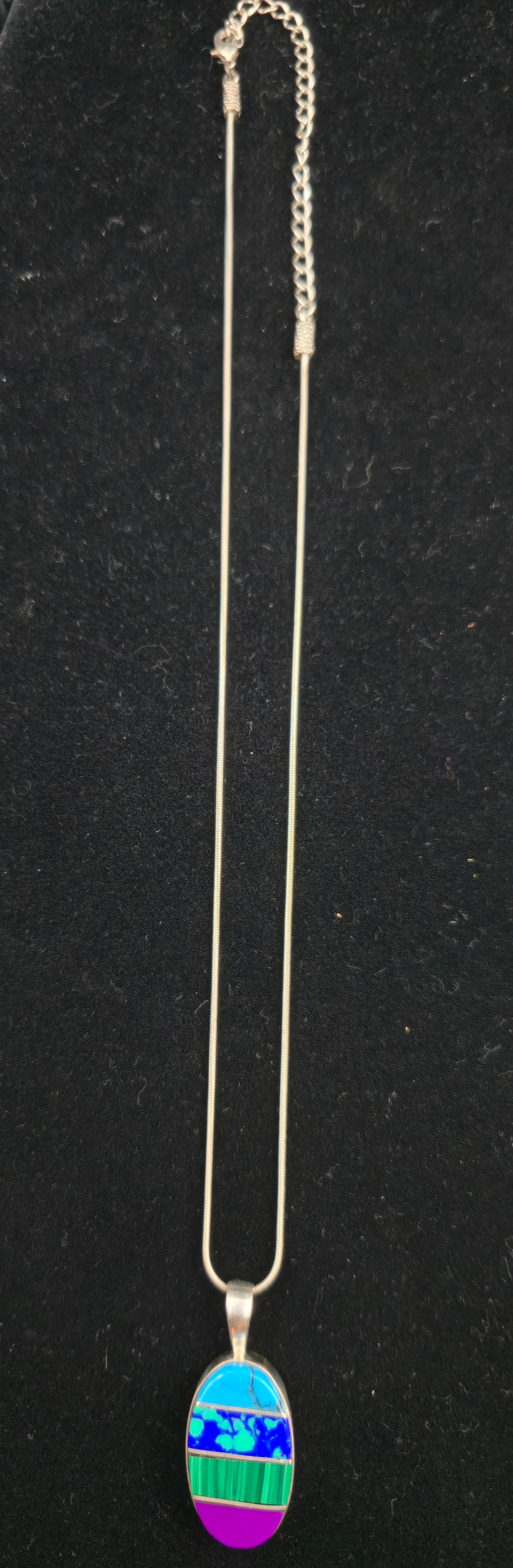 Sterling Silver Intarsia Pendant Necklace, Multistone Inlay (1 of 8)