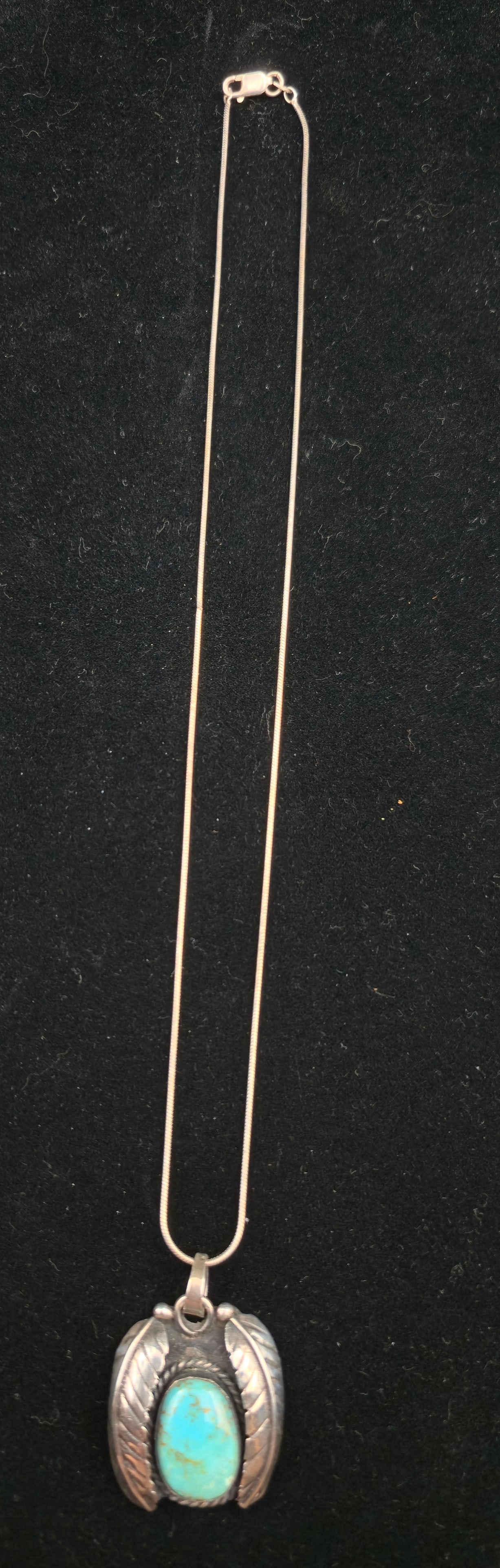 Native American Sterling Silver Turquoise Pendant Necklace, Feather Design (1 of 8)