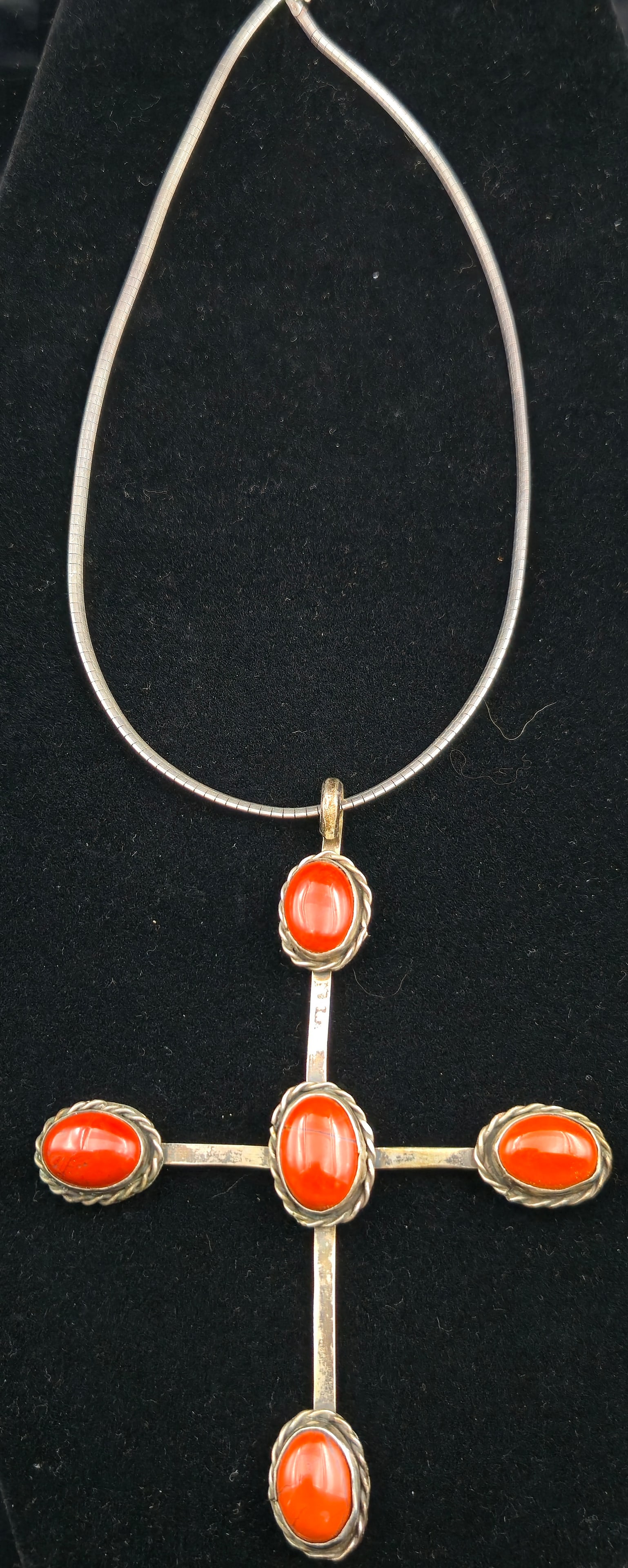 Vintage Sterling Silver Spiny Oyster Cross Pendant Necklace, 44.5g (1 of 7)