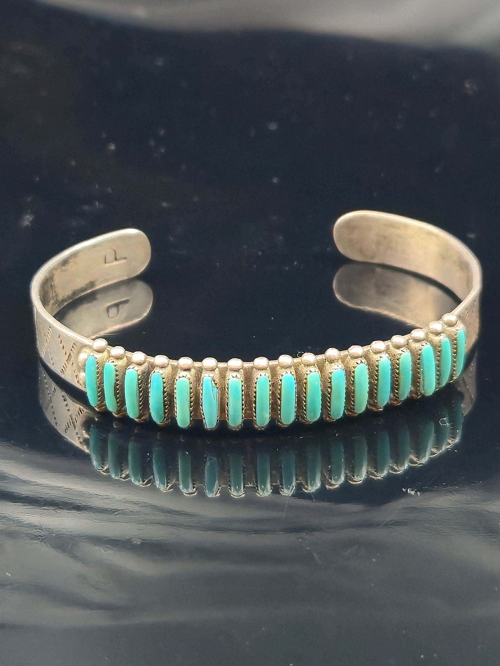 Zuni Sterling Petit Point Turquoise Cuff Bracelet, 14.3g, Pearl Shirley (1 of 7)