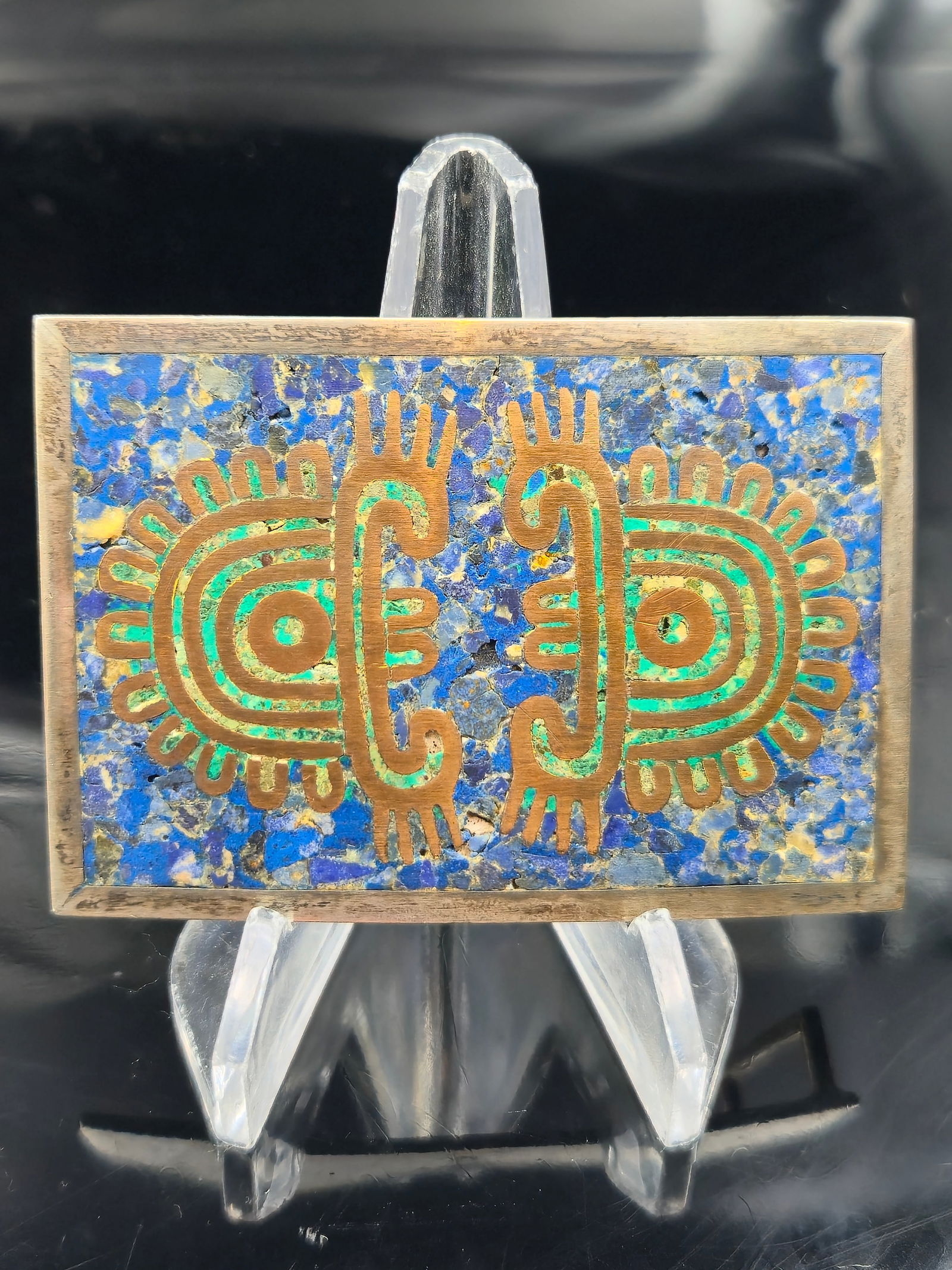 Vintage Taxco Sterling 925 Lapis & Turquoise Inlay Belt Buckle 41g (1 of 7)