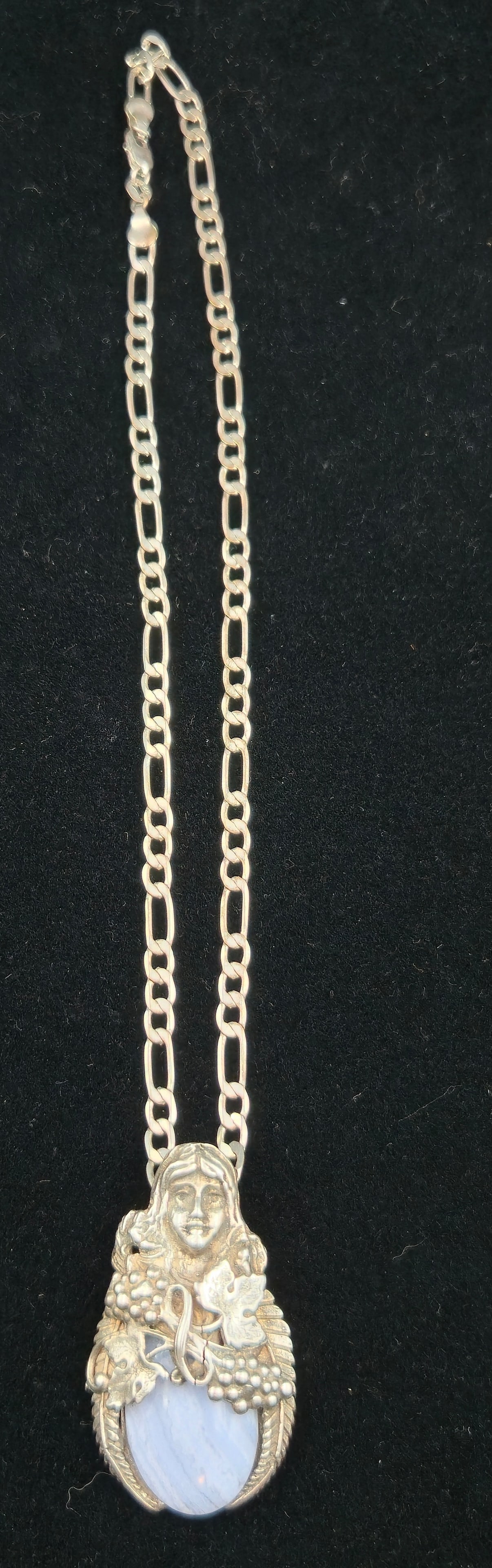 Erwin Tobler Sterling Silver Necklace w/ Lady & Blue Lace Agate 32.6g (1 of 8)