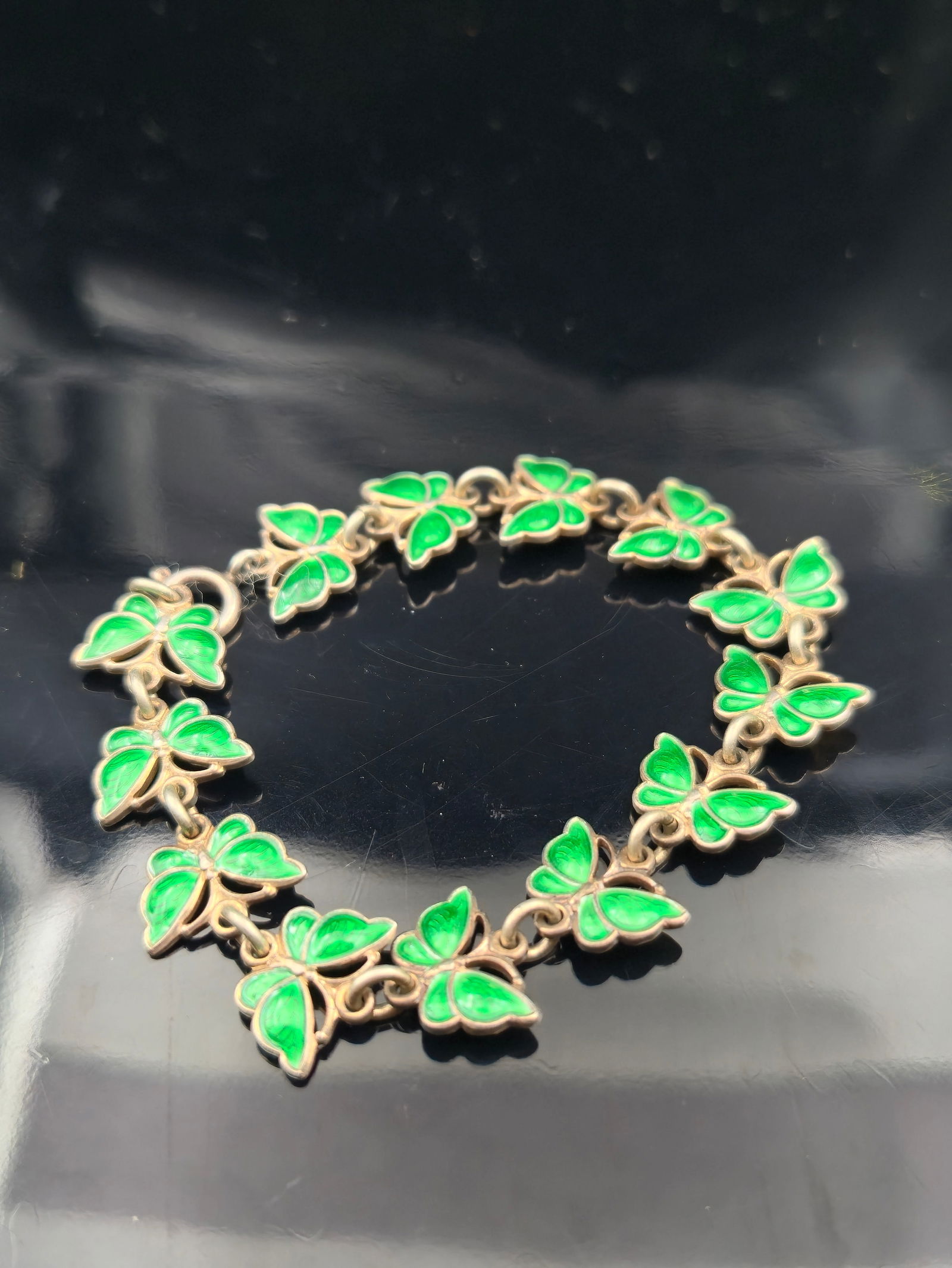 Volmer Bahner Denmark Sterling Silver Green Enamel Butterfly Bracelet 19cm 9g (1 of 5)