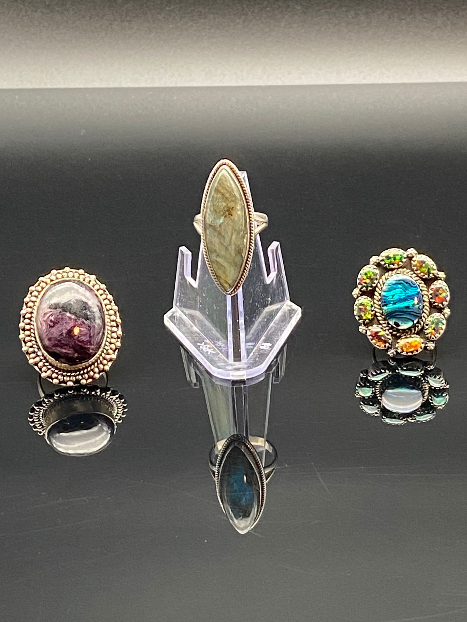 Set of Three Sterling Silver Rings with Semi-Precious Stones (1 of 9)