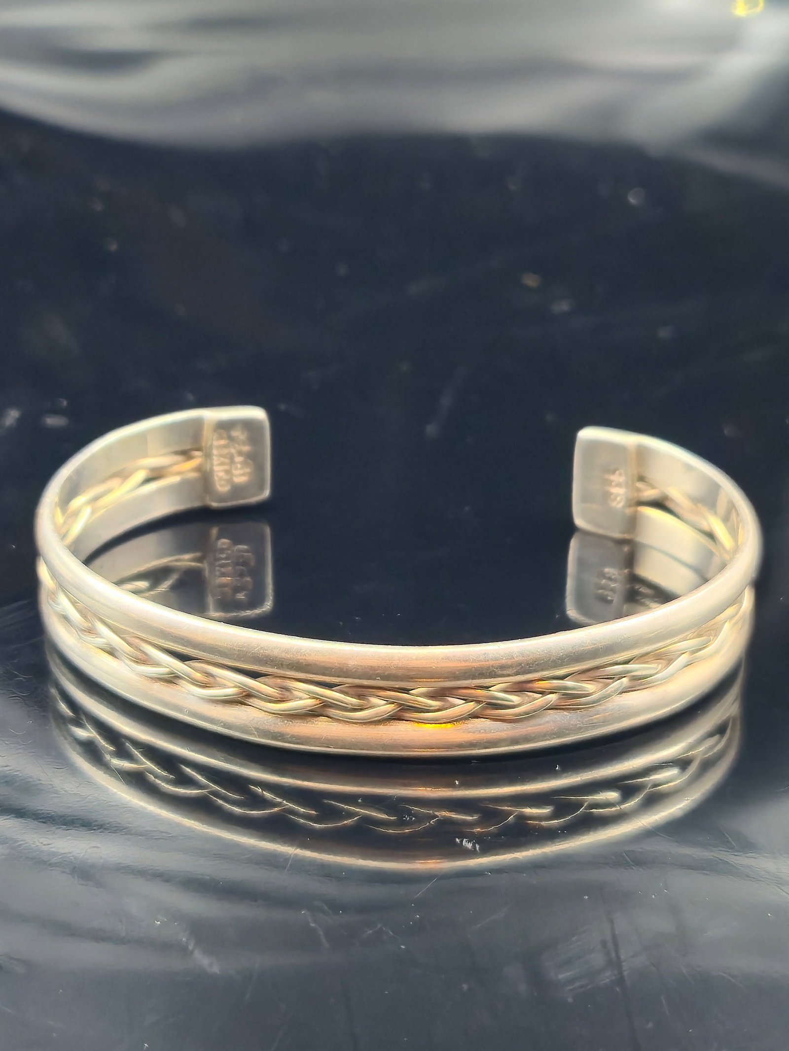 Taxco Sterling Silver TESH Braided Inlay Cuff Bracelet 23g (1 of 7)
