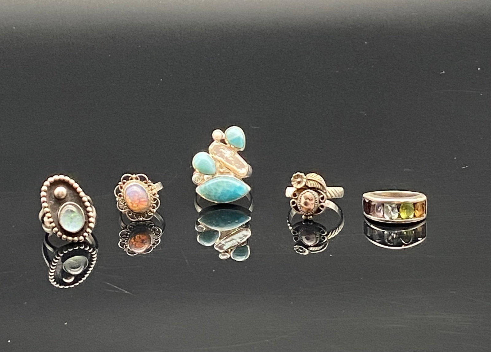 Collection of Five Sterling Silver Gemstone Rings (1 of 13)