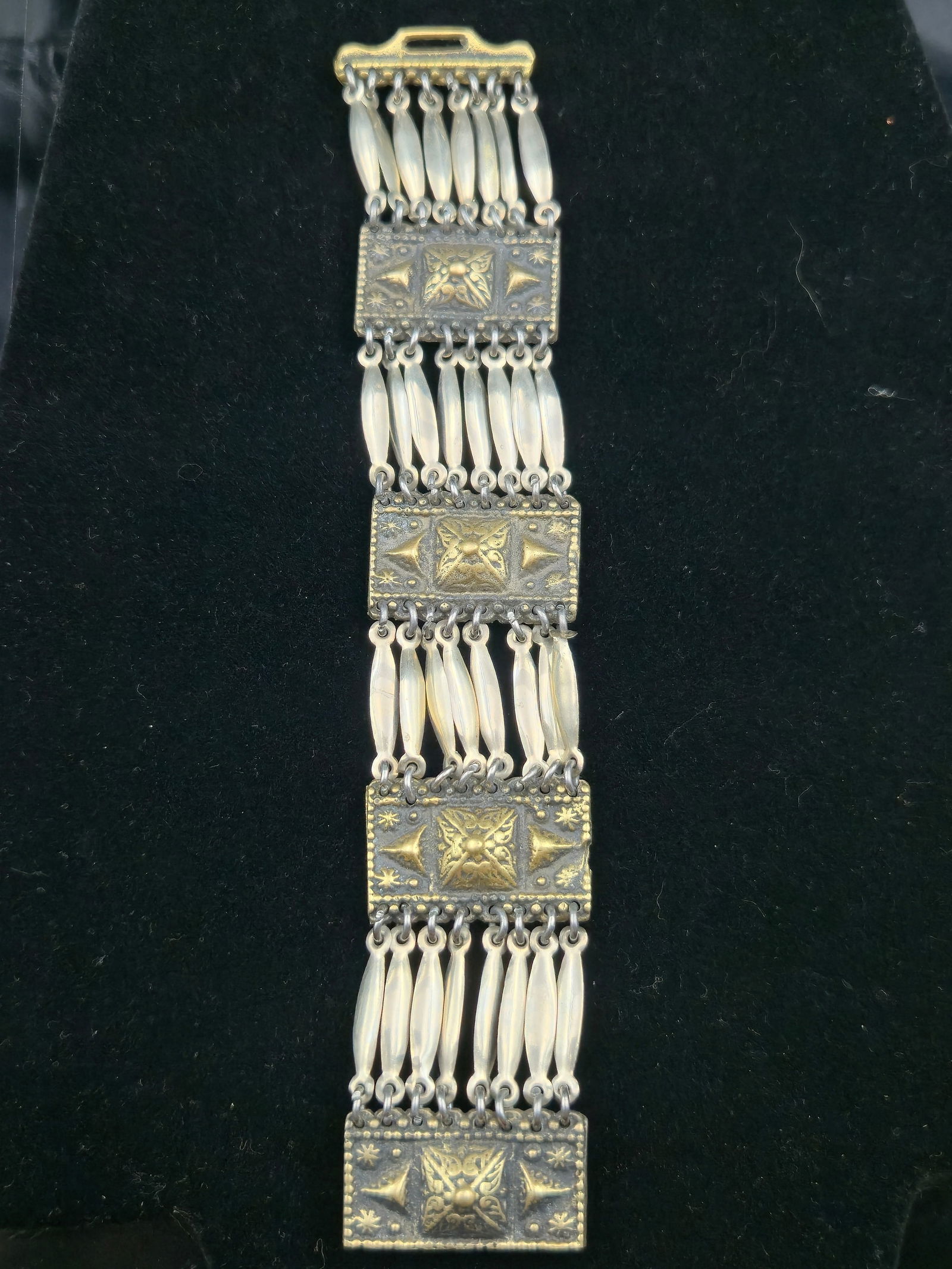 Vintage Mexican Silver-Plated & Gilt Panel Bracelet, 55.5g (1 of 6)