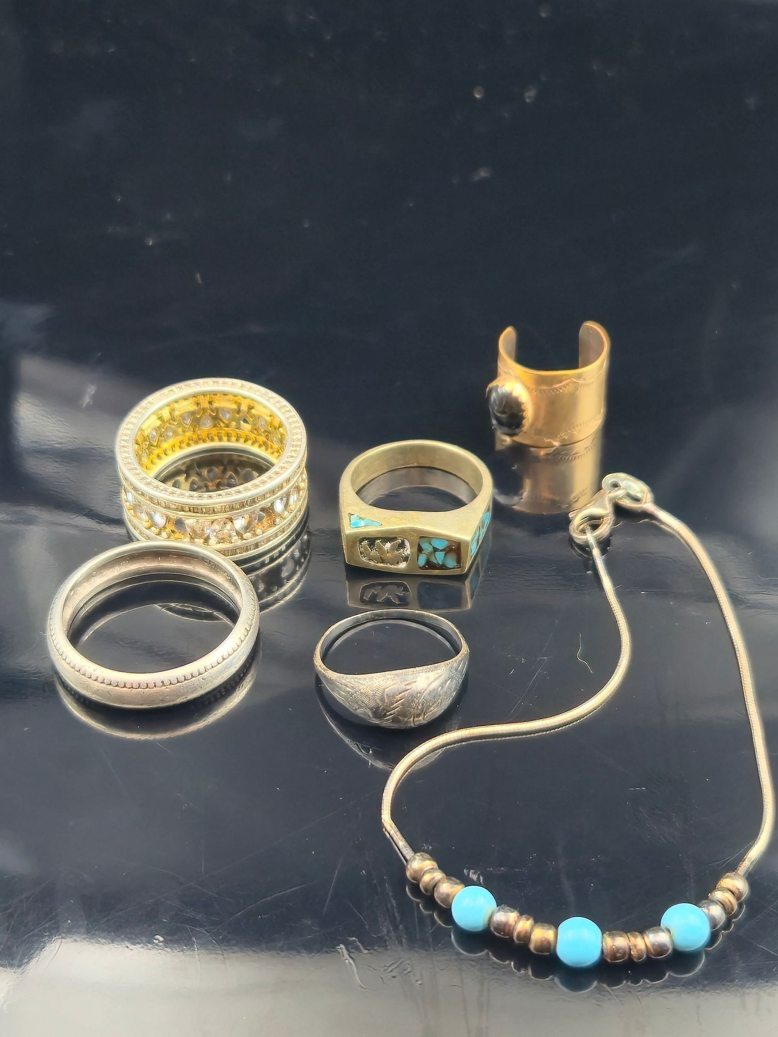 Lot of 6 Vintage Rings & Necklace – Mixed Metals & Stones, 21g (1 of 10)