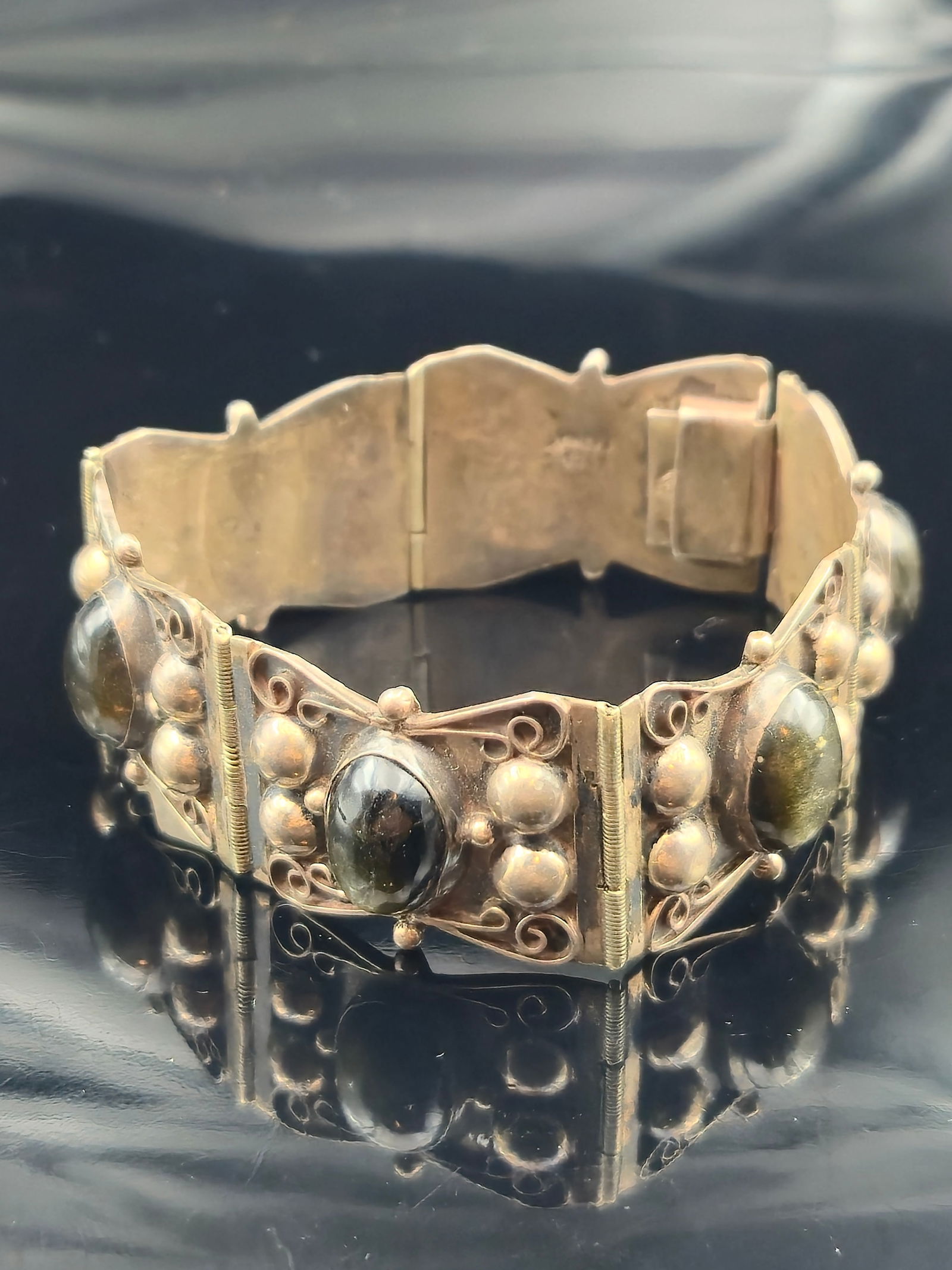 Taxco M. Pineda Sterling Silver Bracelet w/ Obsidian Cabochons, 29.5g (1 of 7)