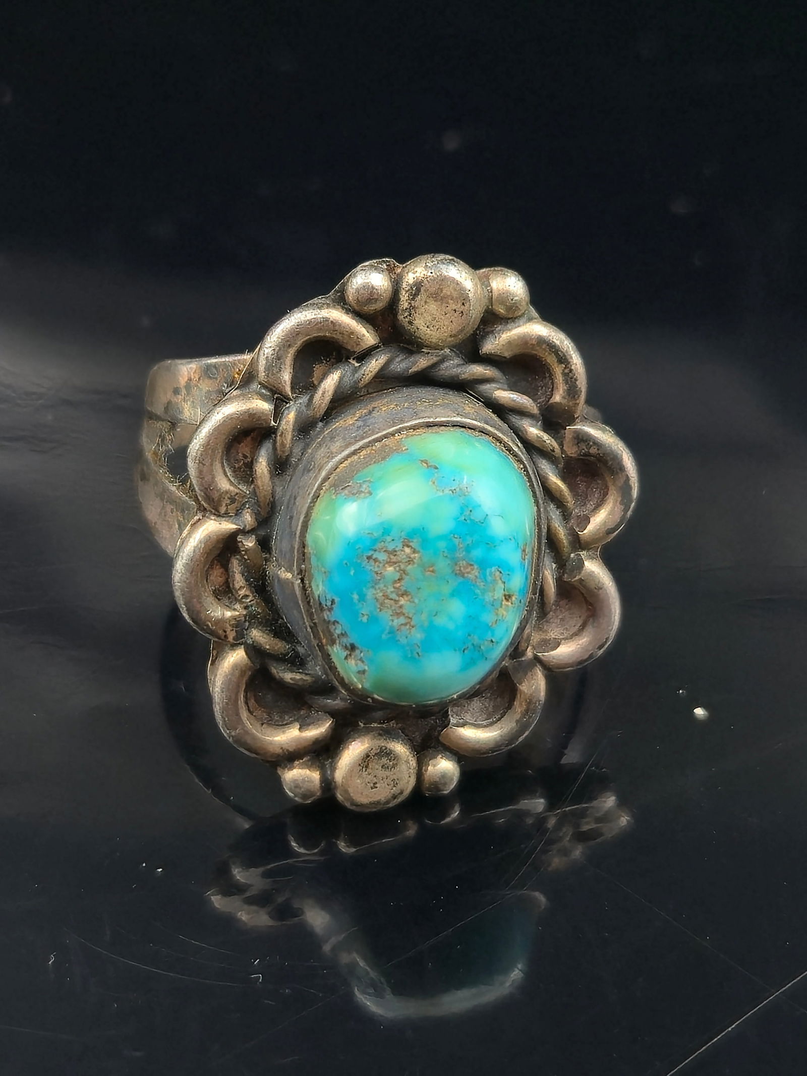 Navajo Sterling Silver Turquoise Ring, Handmade, Size 9 (1 of 7)