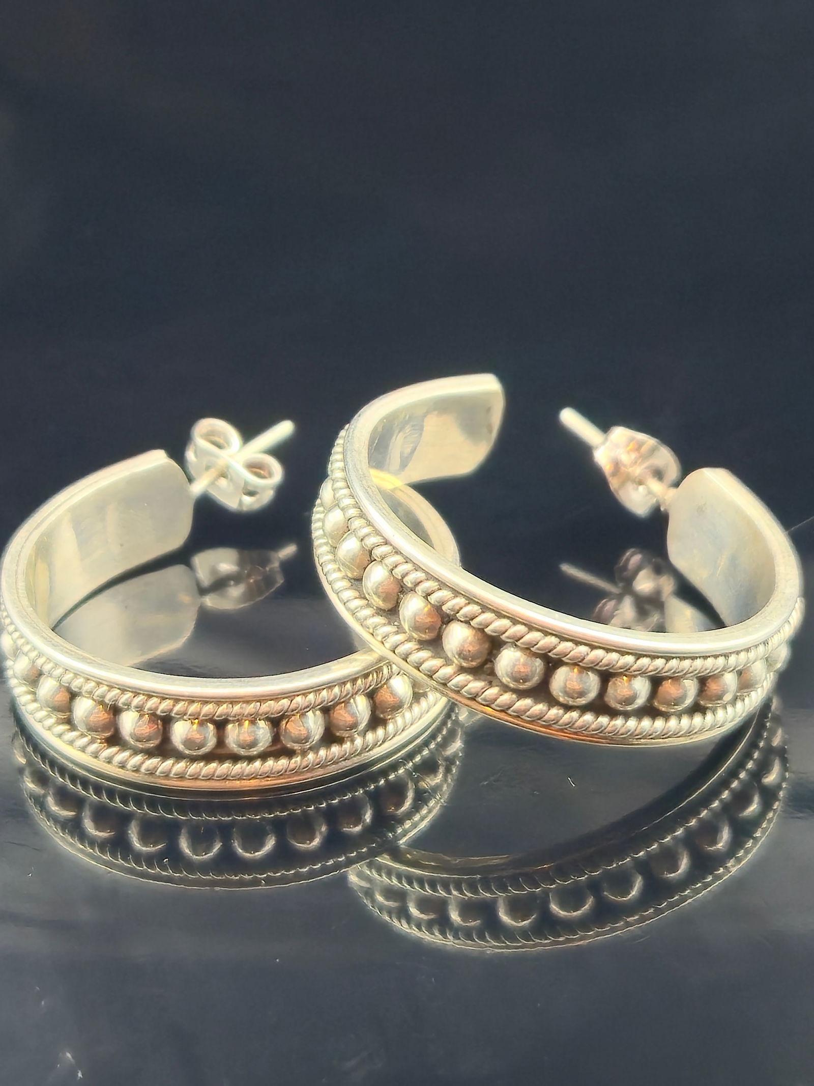 Taxco Mexico Sterling Silver Hoop Earrings TD-29, 14.4g (1 of 8)