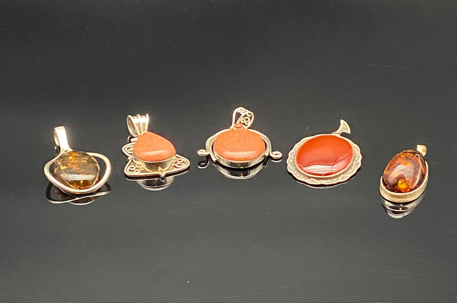 Sterling Silver Gemstone Pendants – Amber & Red Stones (1 of 8)
