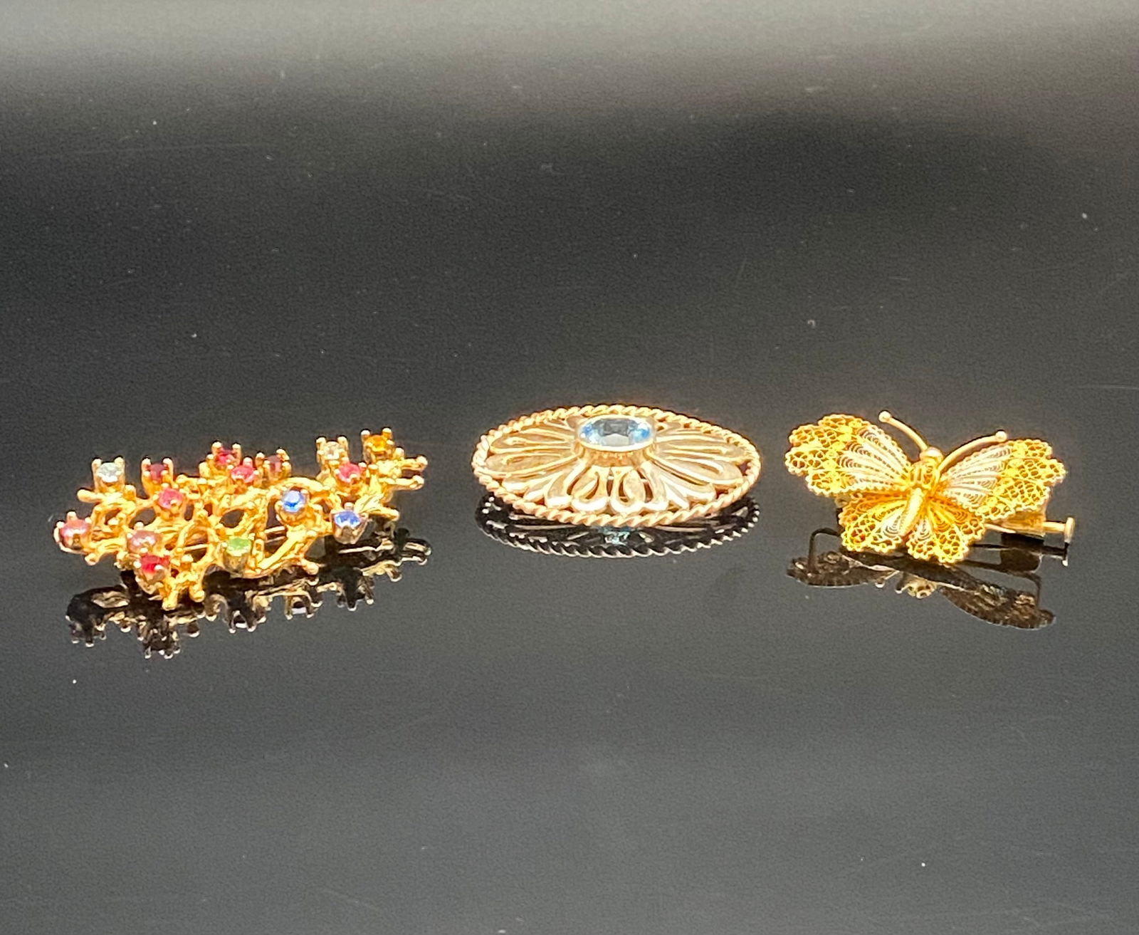 Sterling Silver Brooches – Filigree Butterfly, Floral Spray & Gemstone Accents (1 of 6)