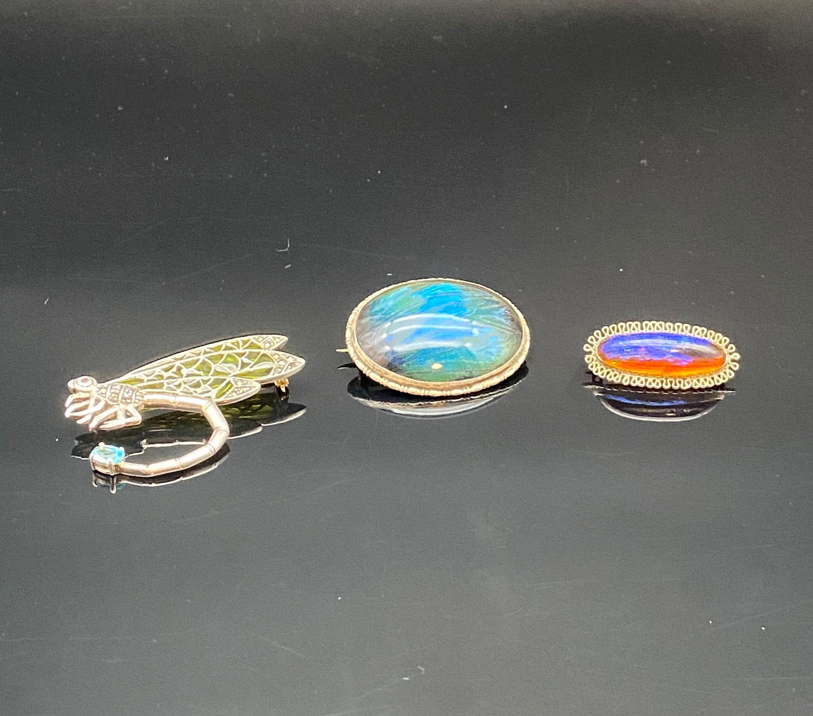Sterling Silver Brooches – Insect, Labradorite & Fire Opal Glass (1 of 6)