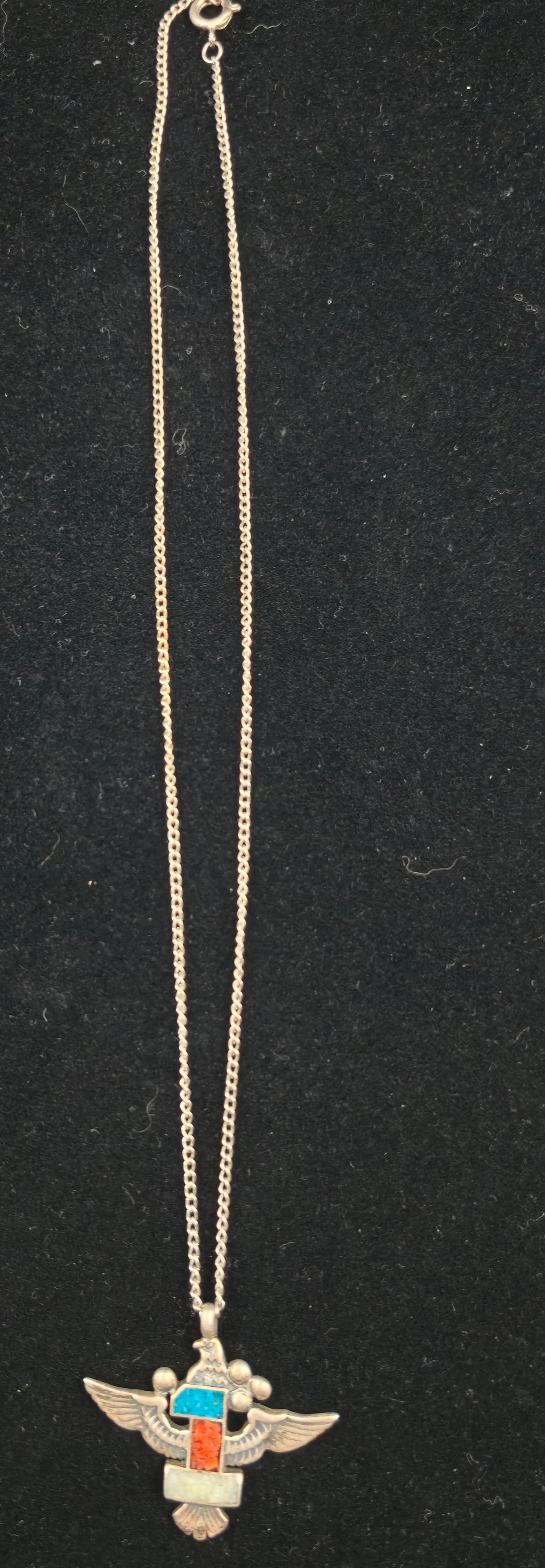 Native American Sterling Thunderbird Pendant Necklace w/ Inlay (1 of 6)