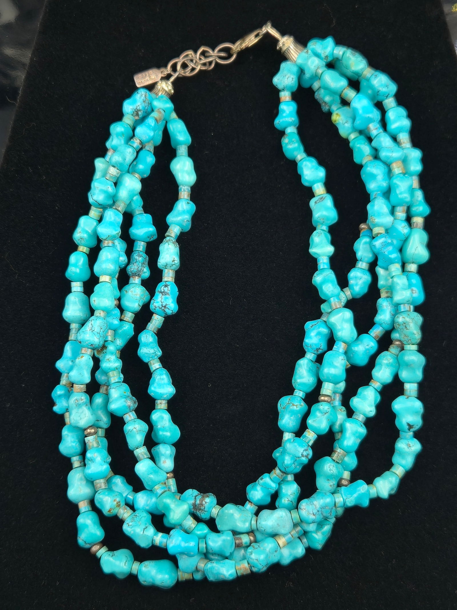 112.9g Peyote Bird 925 Sterling Multi-Strand Turquoise Necklace (1 of 8)