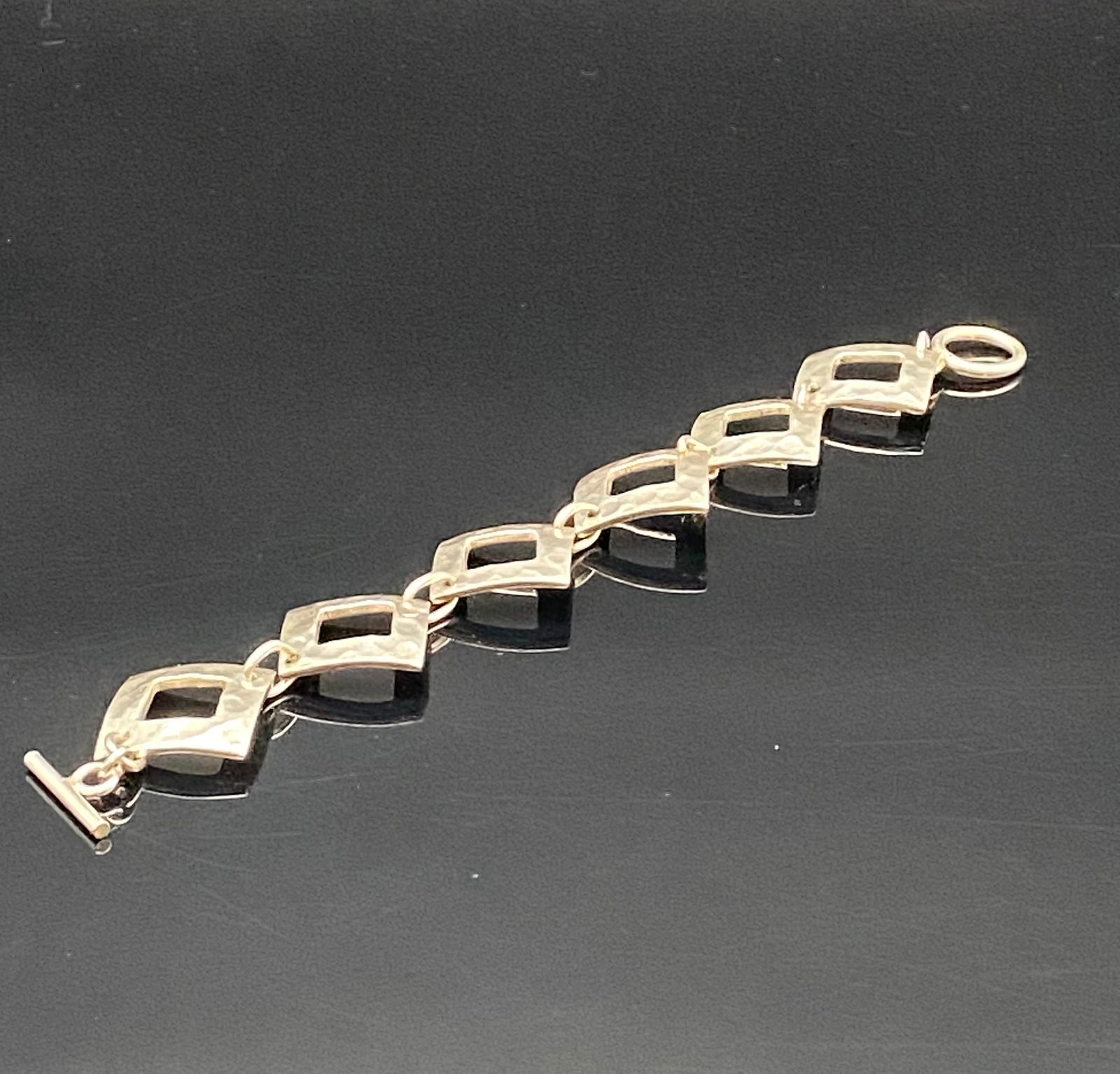 Modernist Hammered Sterling Silver Geometric Link Bracelet (1 of 5)