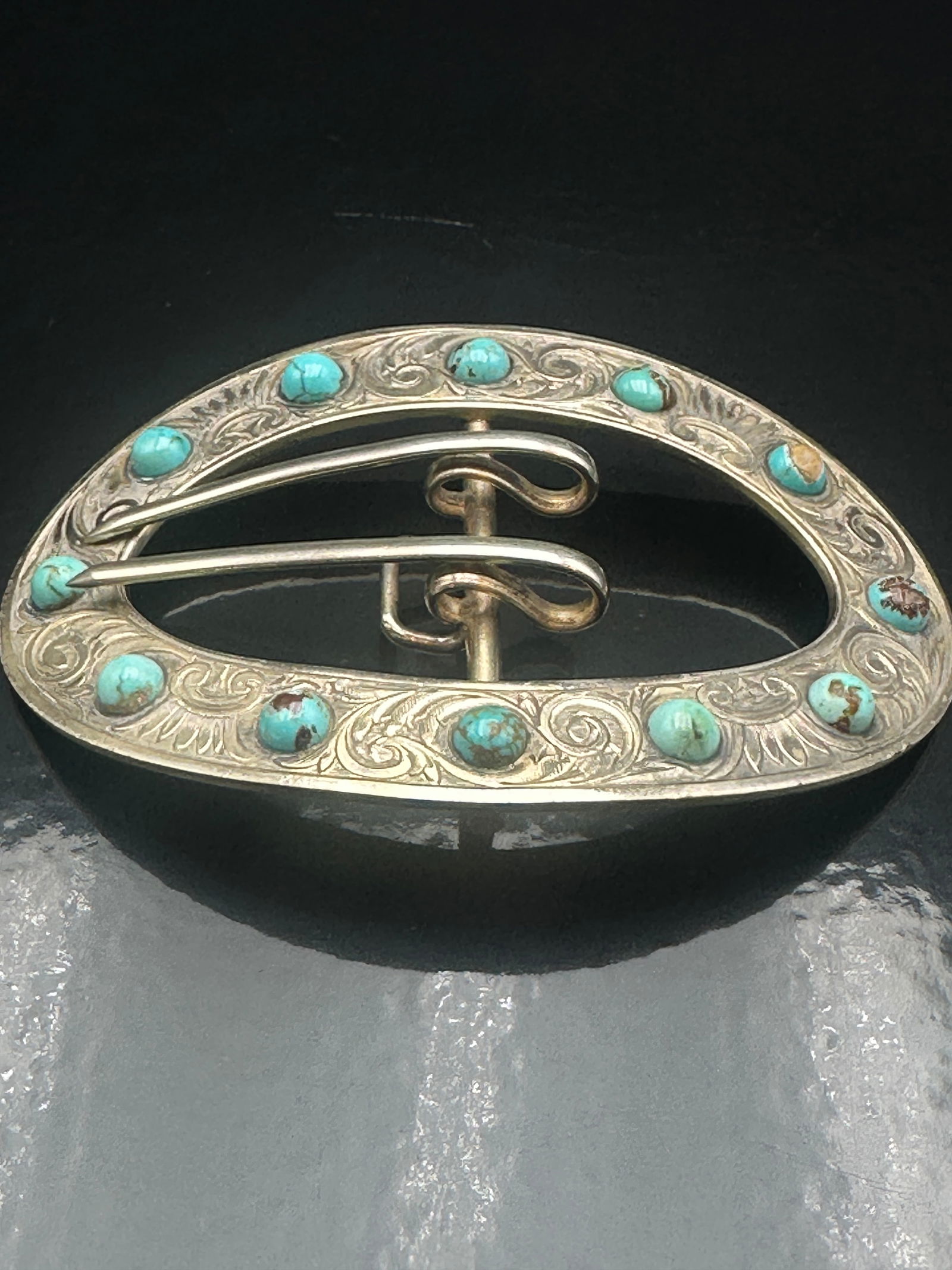 Vintage Sterling Silver & Turquoise Buckle (1 of 8)