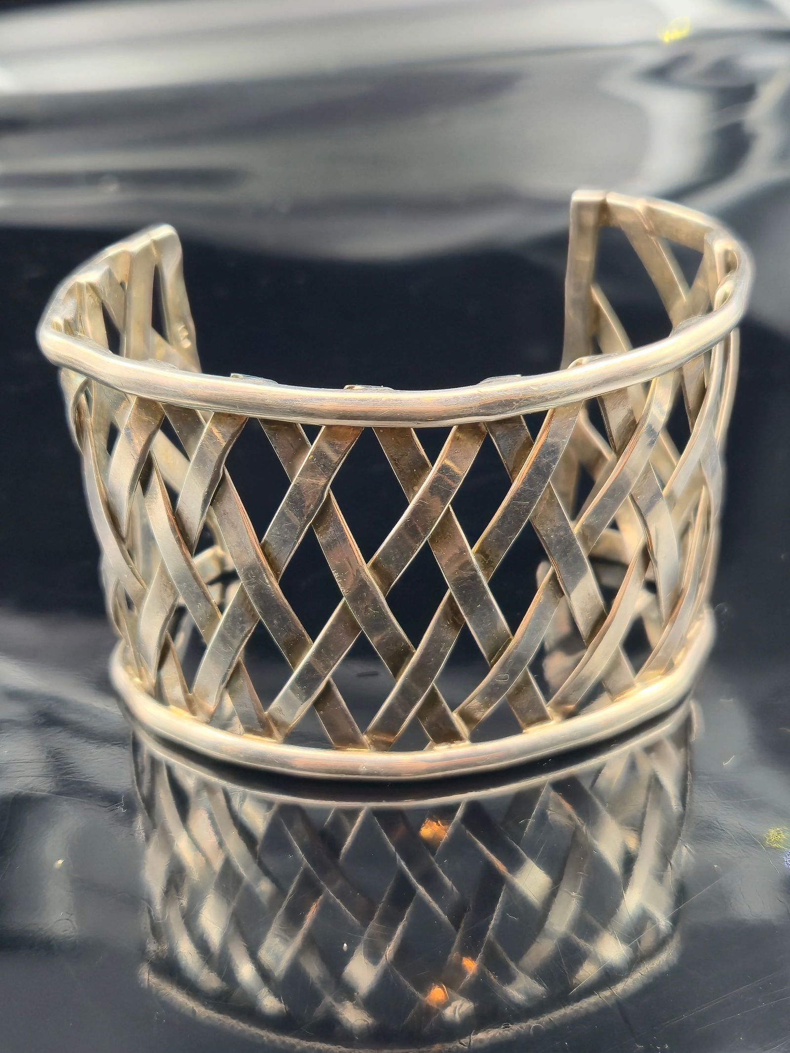 Taxco Sterling Silver SU Woven Basket-Weave Cuff Bracelet, 53g (1 of 8)