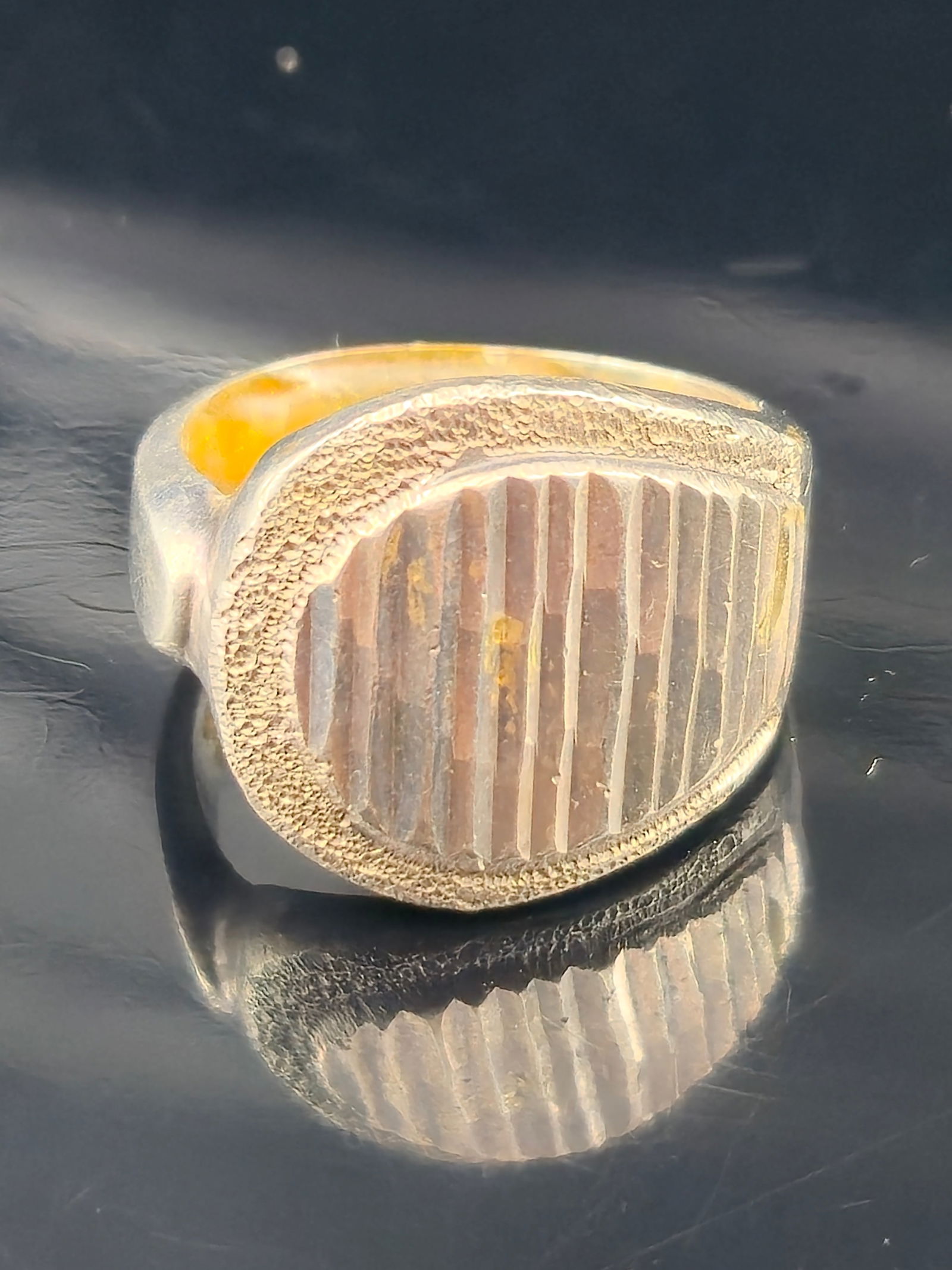 Vintage Mexican Sterling Silver Men’s Signet Ring, Ribbed Face, Size 7, 11g (1 of 6)