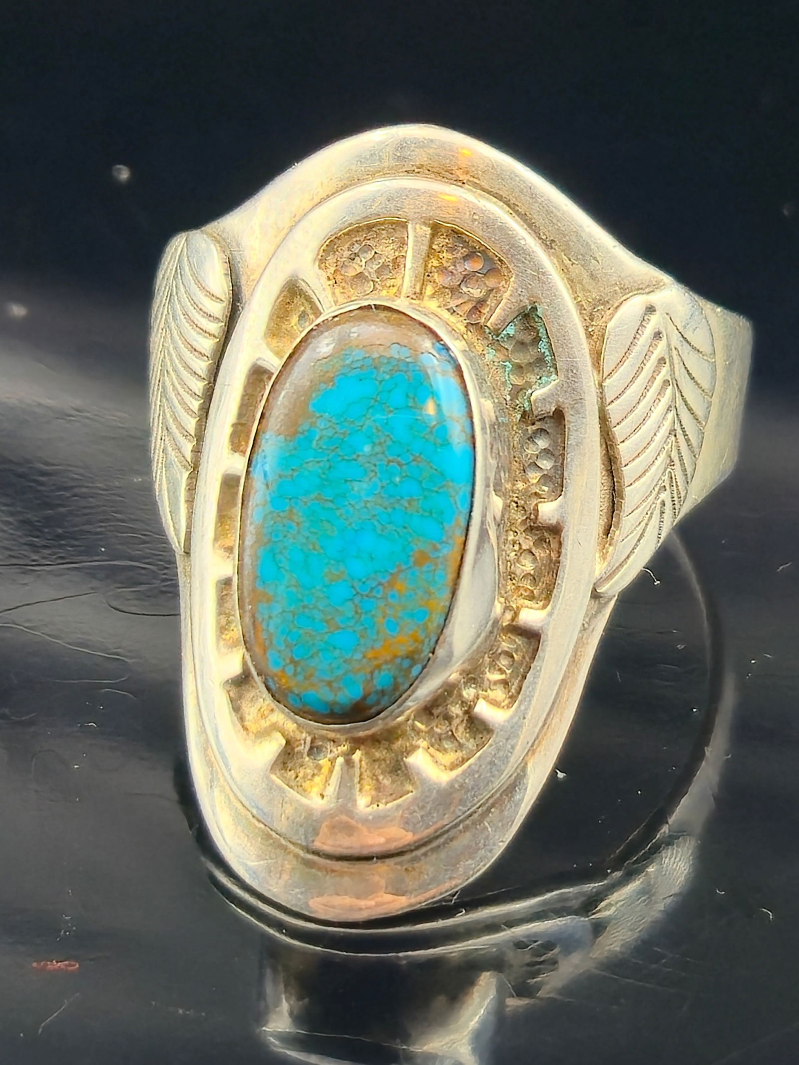Ulysess Denetsdale Navajo Sterling Silver Turquoise Ring, Size 13, 11g (1 of 7)