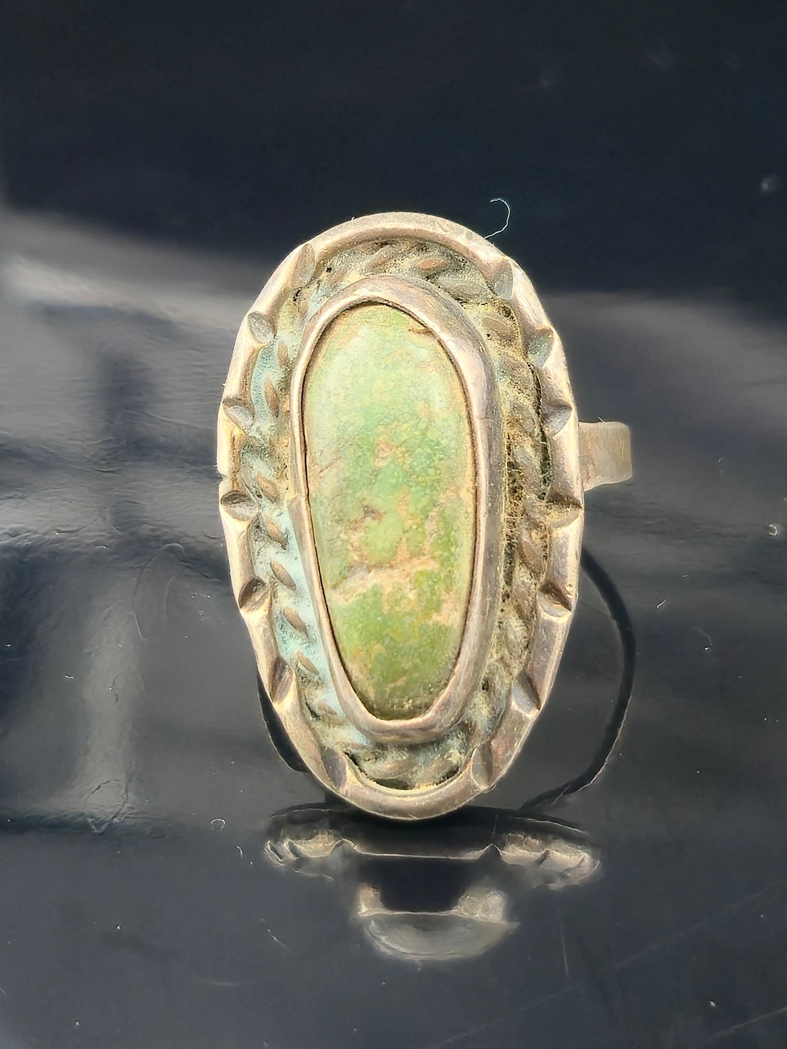 Vintage Navajo Sterling Silver Old Pawn Turquoise Ring, Size 8, 8.3g (1 of 7)