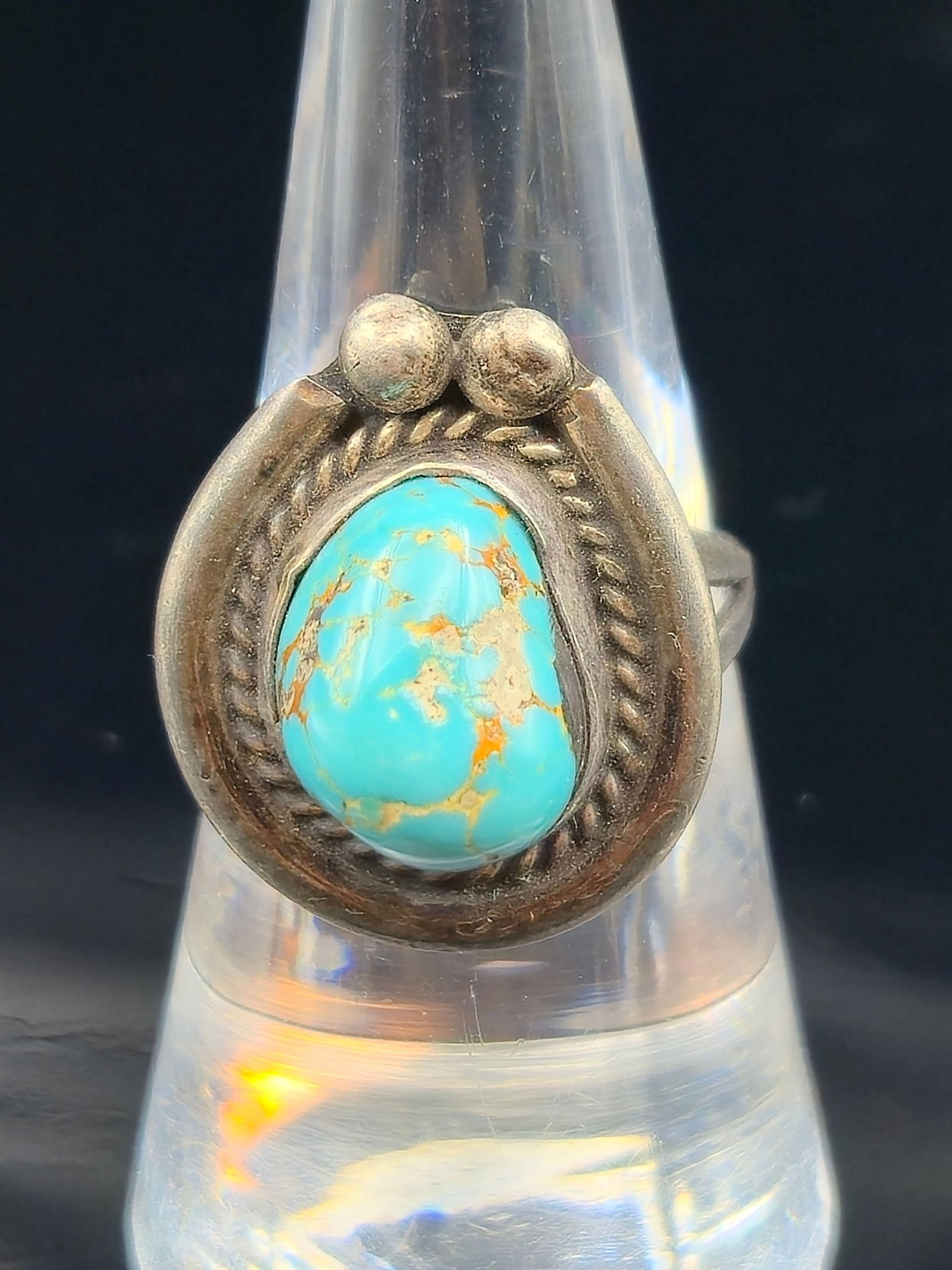 Vintage Navajo Sterling Silver Turquoise Ring Sz 8 Unsigned (1 of 7)